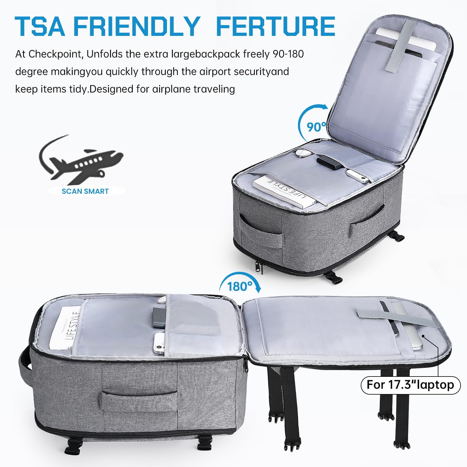 Vinstatin Zaino Ryanair 45x20x35 (40L) Zaino da Viaggio per Donne e Uomini,17.3 Zoll Zaino Aereo con 4 Sacchetti Organizzatori,Bagaglio a mano Borsa Viaggio Cabina Zaino Travel Viaggio Casual