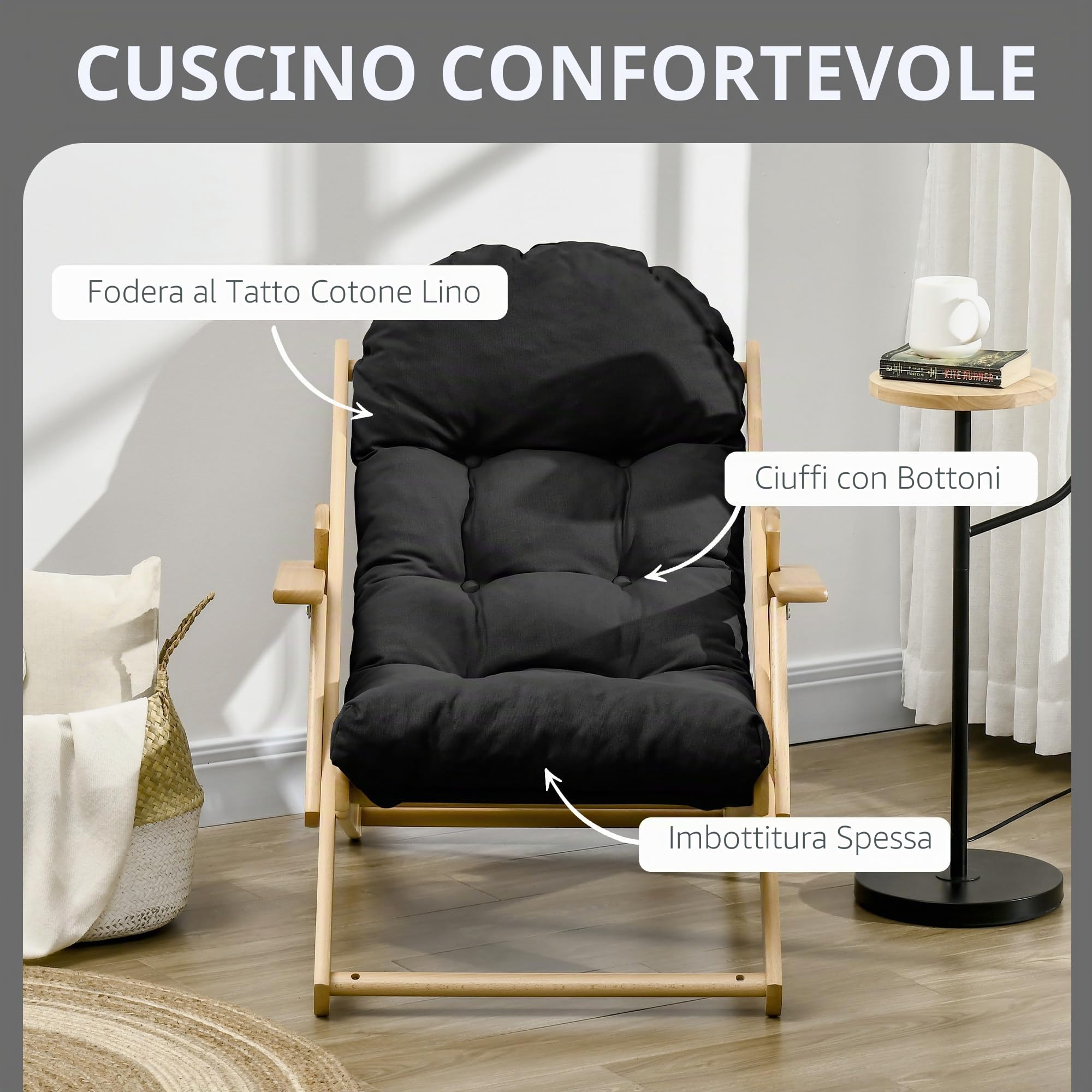 HOMCOM Poltrona reclinabile pieghevole 71x89x96 cm Nero