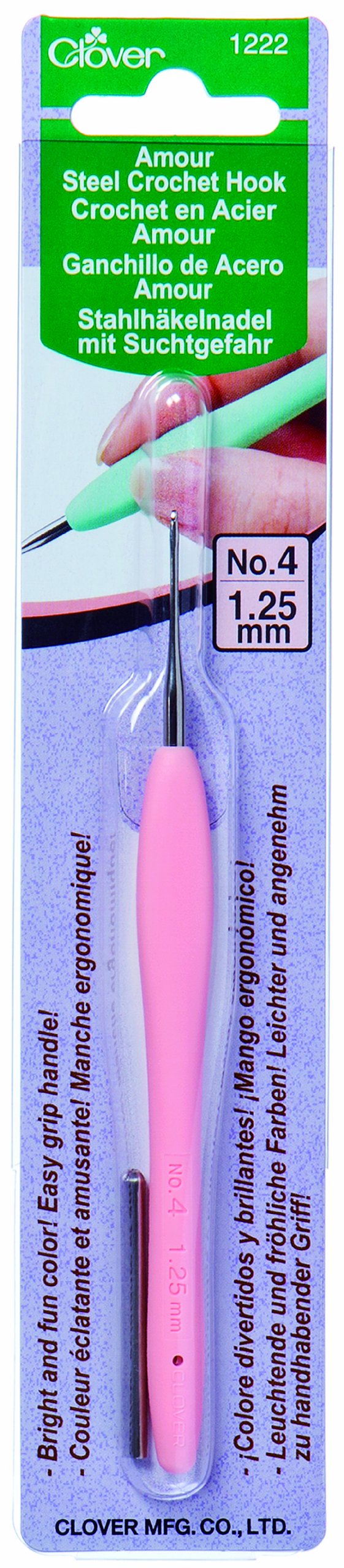 Clover 1222 Amour Steel Crochet Hook No. 4, 1.25mm , Pink