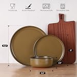 E-far Stoneware Dinnerware Ensembles pour 8, 24 Pièces Plaques et bols de glaçage réactifs, assiettes élégantes avec base en terre cuite rustique, lave-vaisselle & Micro-ondes, résistant aux rayures, Camel du désert