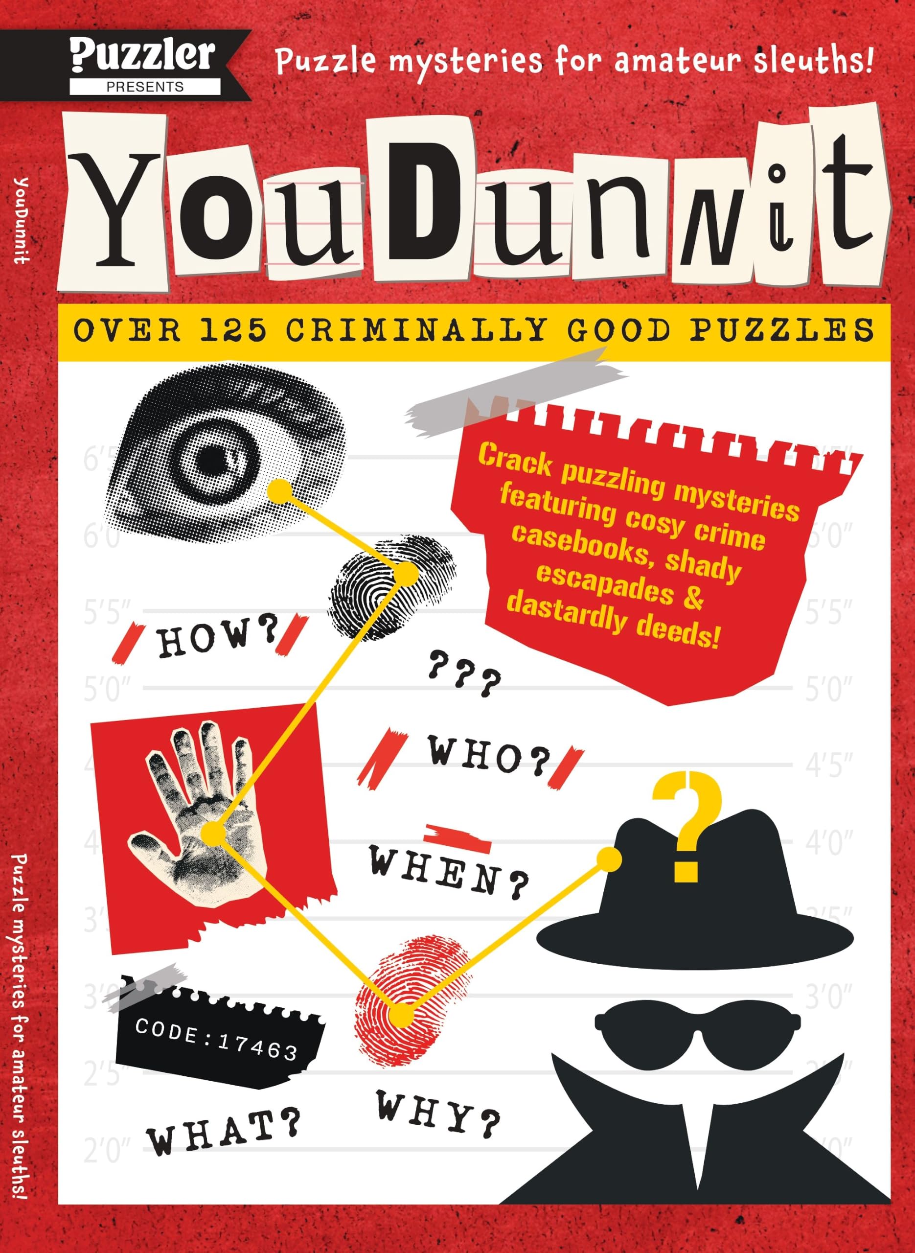 YouDunnit - a unique cosy crime puzzle book packed with mysteries, puzzles, teasers and armchair detective challenges.