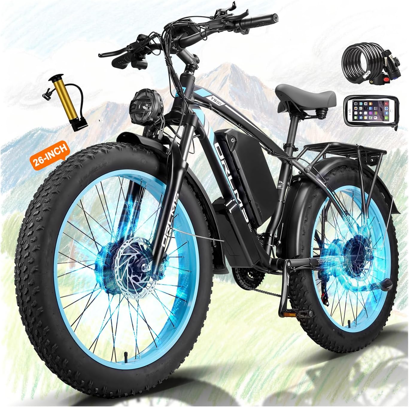Dual Motor Electric Bike for Adults,6000W/5000W Peak,40MPH,60V/52V 25Ah/23Ah Battery,24''/26'' Fat Tire,Up to 105 Miles Range,SHM 7-Speed Gear Ebick