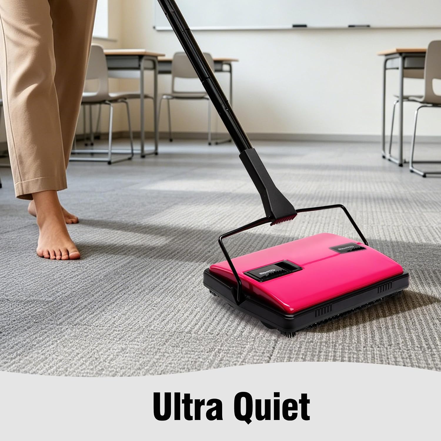 Manual Carpet Sweeper with Extra Roller,Non-Electric Pet Hair Remover | One-click dustbin release – no touching dirt,Lightweight push sweeper for carpets, rugs, pet hair & crumbs