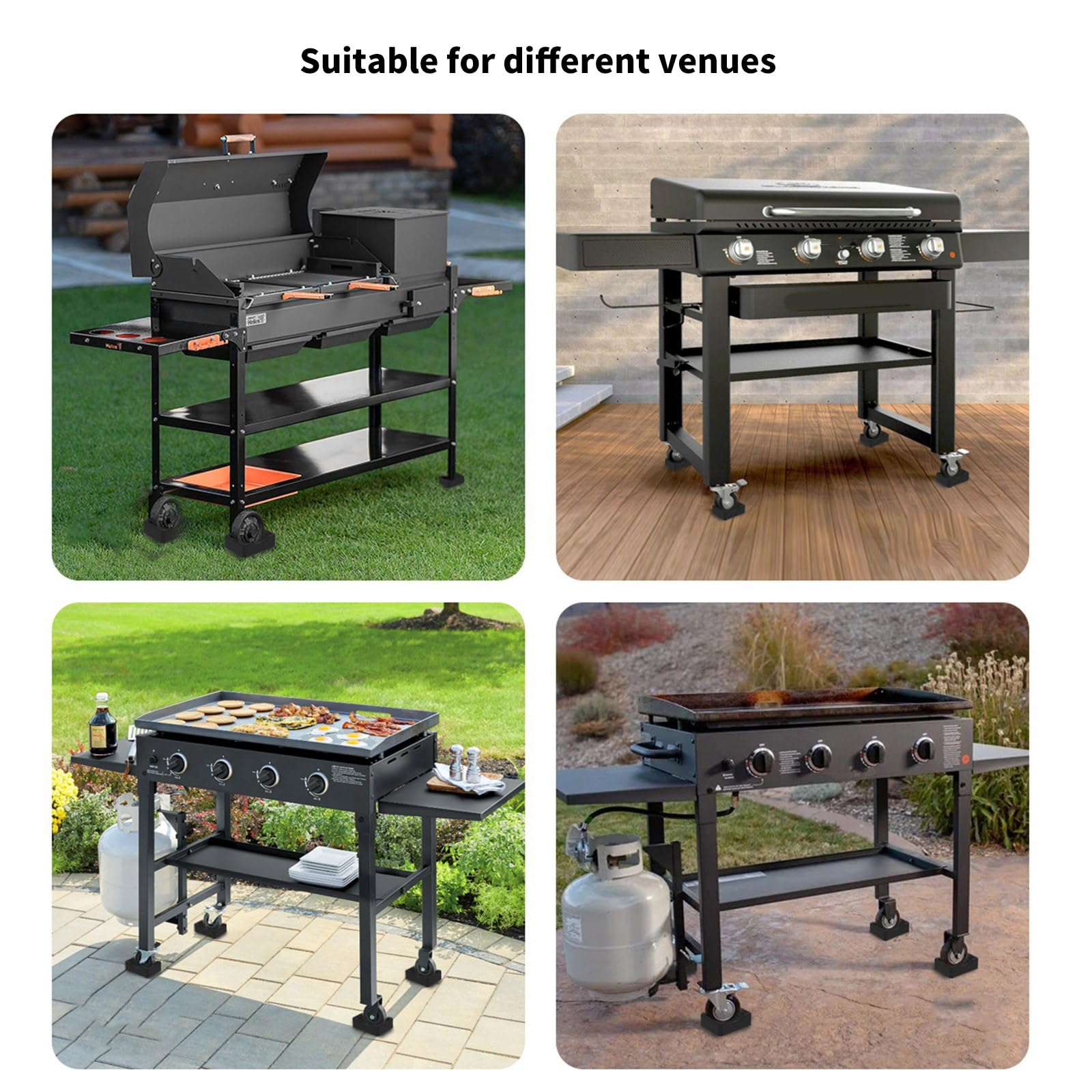Lot De 4 Cales De Nivellement Pour Barbecue - Antidérapant - Empilables - Stabilité Assurée - Plastique Noir 8x8x3,5cm