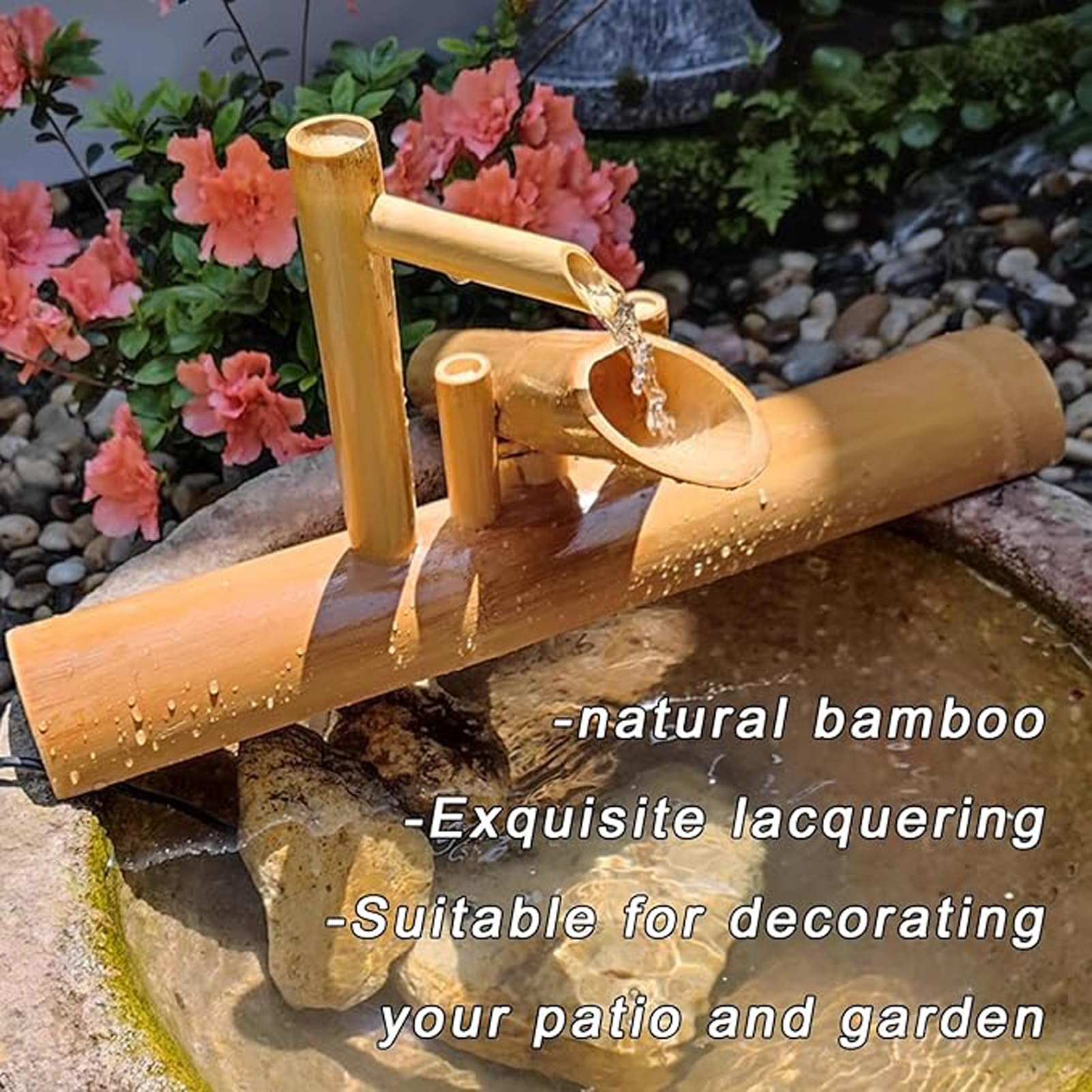 Fontana ad energia Solare con Pompa, Kit Fontana in bambù, Fontana Decorativa da Giardino in bambù in Stile Feng Shui, Sistema di circolazione dell'Acqua per Prato e Cortile.