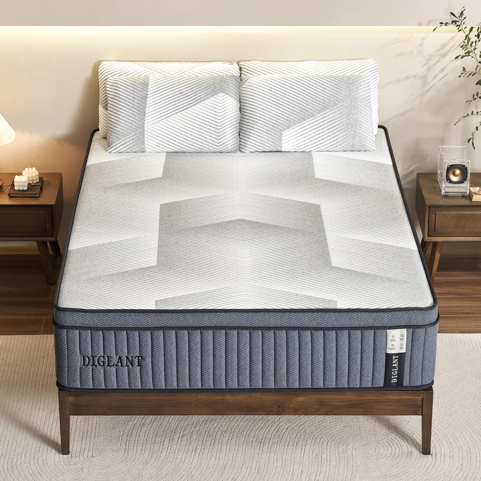 DIGLANT King Mattress, 14Inch Euro Top Hybrid Mattress, Memory Foam with Pocket Springs, Plush Feel King Size Mattresses in a Box, Pressure Relief &