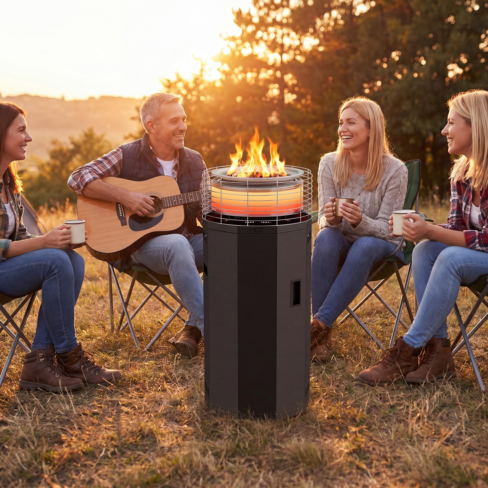SUNYRISY Rauchfreie Outdoor Heizstrahler Gas Feuerschale Tragbarer Terrassenheizer, 16 kW Dual-Brenner 3-in-1 Außenheizung Propan Feuertonne Feuersstelle für Garten, Camping, Druck-Zündung