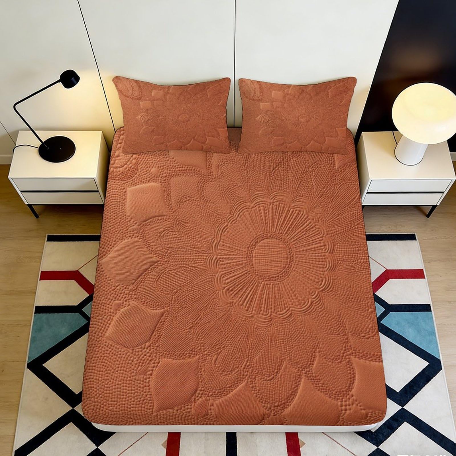 3D Printed Earth Tone Floral Fitted Sheet Microfiber Deep Pocket Non-Slip Bedroom Bedding Earth Flower Mattress Fitted Cover Washable Full Wrap 90x200x25cm