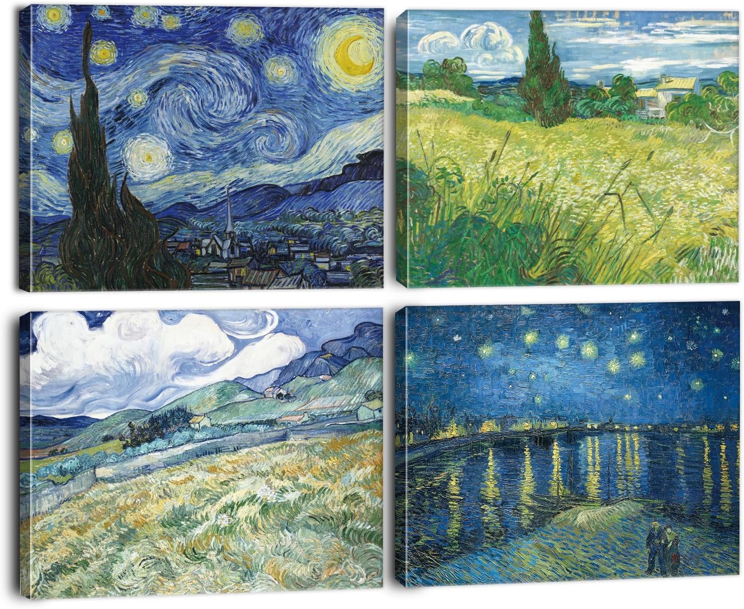 BINCUE Vincent Van Gogh - Cuadros decorativos (4 unidades, 30 x 40 cm), diseño de noche estrellada