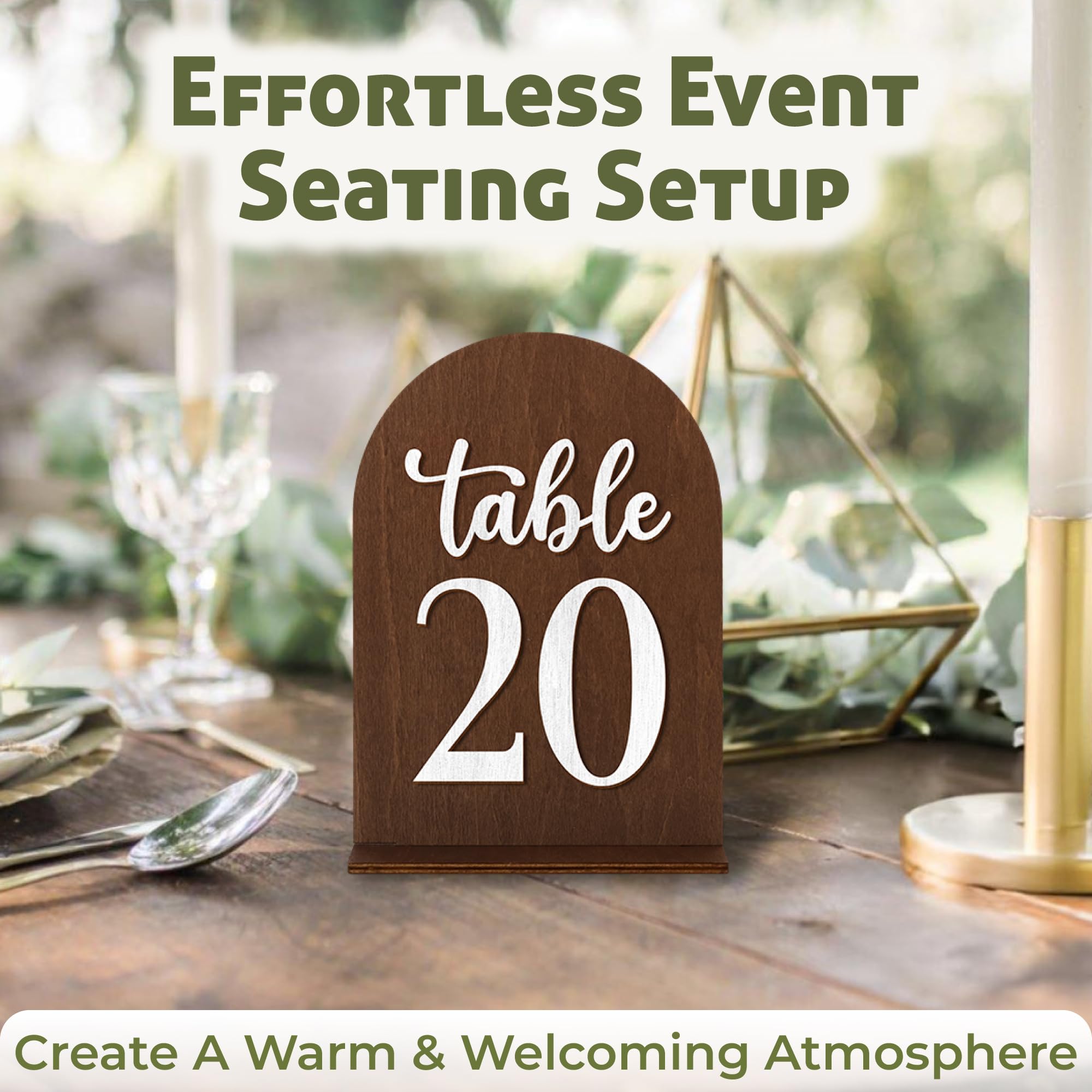 Woodamore Números de mesa de boda del 1 al 20, números de mesa de madera para recepción de boda del 1 al 20, letreros de números de mesa de restaurante con soportes de números de mesa, marcadores de
