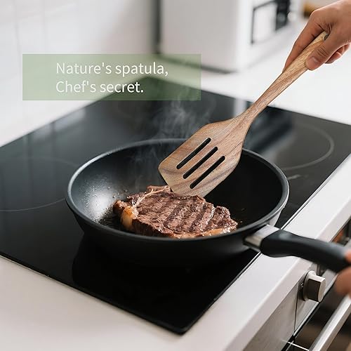 Miniatura 2 de Utensilios de madera para cocinar, 11 cucharas de madera de acacia natural y utensilios de cocina, espátula antiadherente, cuchara de servir para