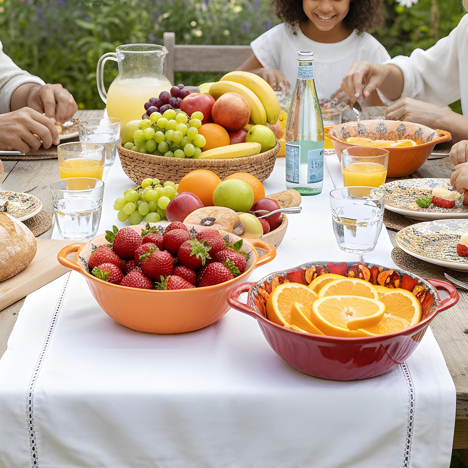 Boho Ceramic Serving Bowls with Handles Set of 2, Ceramic Large Serving Bowls, 40 Oz Porcelain Salad Bowls, Large Serving Dishes for Entertaining, Nesting Mixing Bowls for Soup,Stew,Fruits,Dinner - Image 4