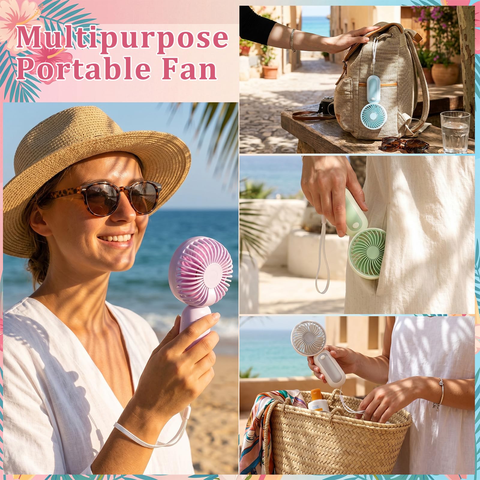 Woanger Mini-Handventilatoren, 60 Stück, persönlich, tragbar, Geschenke für Hochzeit, Sommer, Reisen, Strand, Fitnessstudio, Büro, Make-up, Innen- und Außenbereich, (Lany-Stil, 5 Farben)