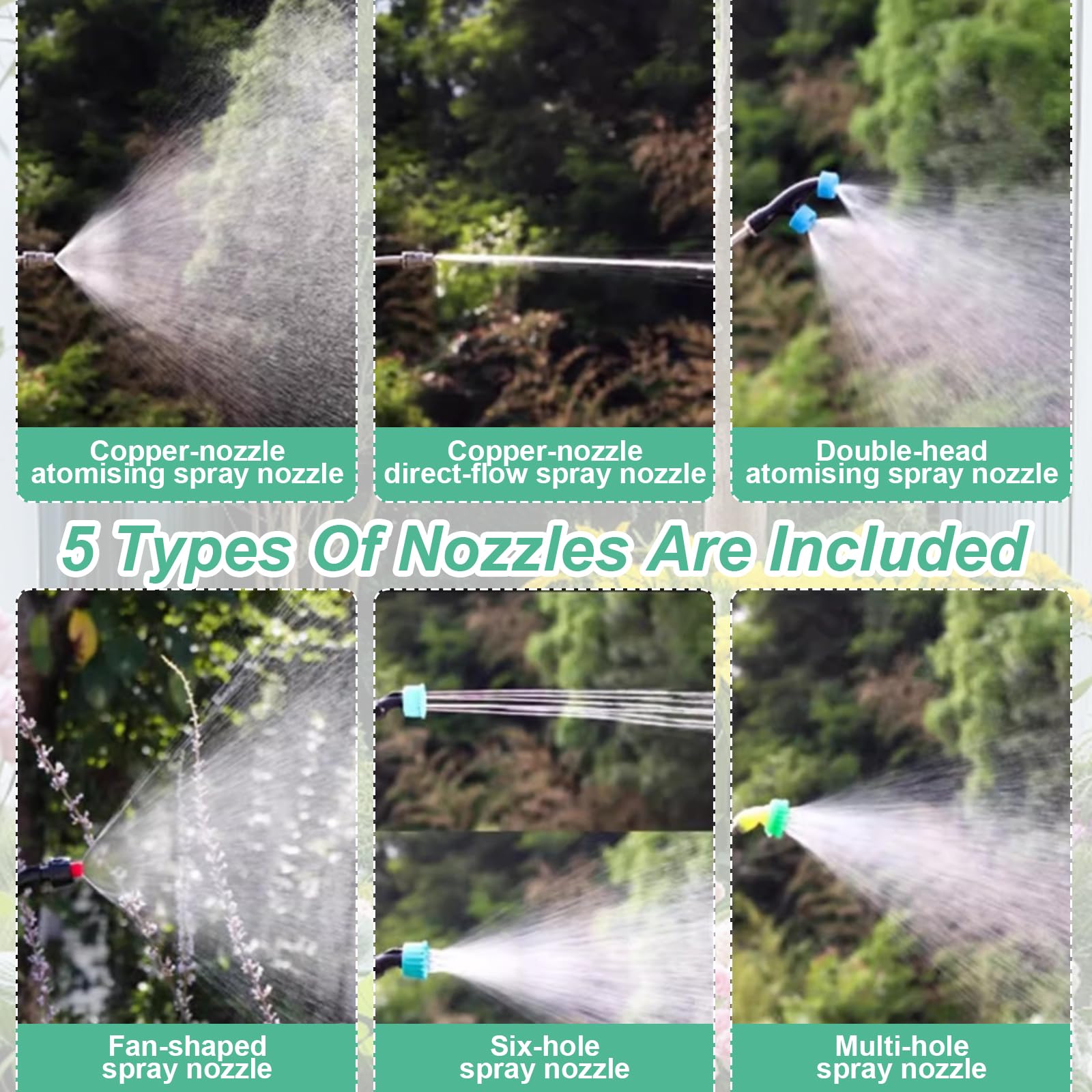Spruzzatore a pressione a batteria da 5 litri, spruzzatore elettrico per piante con 3 ugelli, spruzzatore a pressione a batteria per irrigazione da giardino, controllo dei parassiti in agricoltura