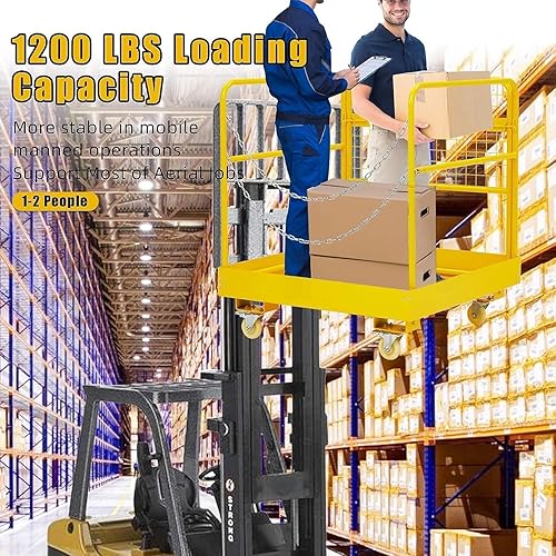 Miniatura 5 de Jaula de seguridad para carretilla elevadora de 36 x 36 pulgadas, cesta PioneerWorks para hombre de 1200 libras con 4 ruedas para 1 o 2 personas,