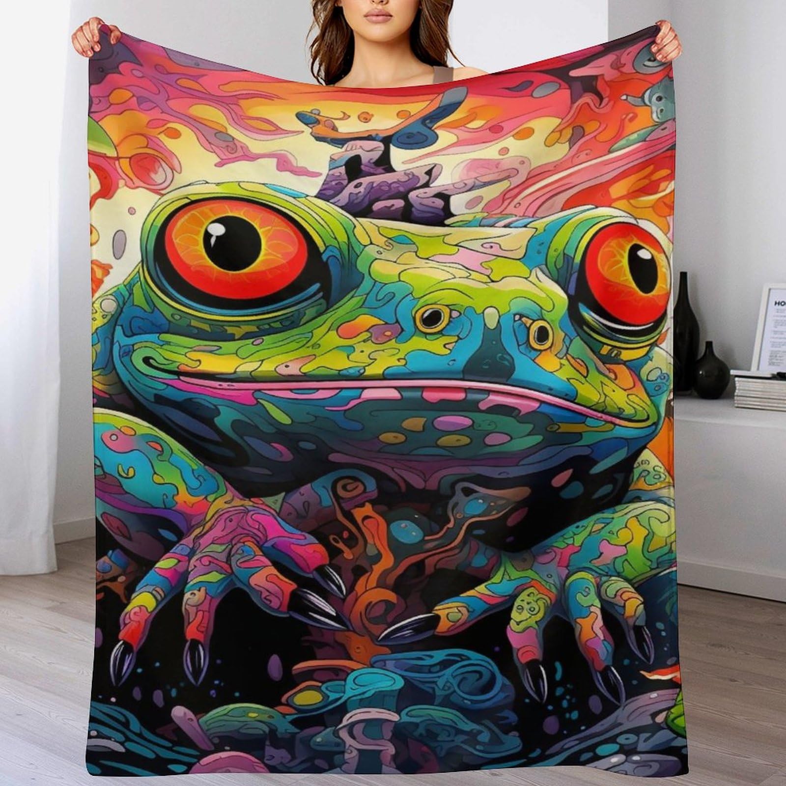 Couverture polaire grenouille lavable en machine, plaid doux 100x130