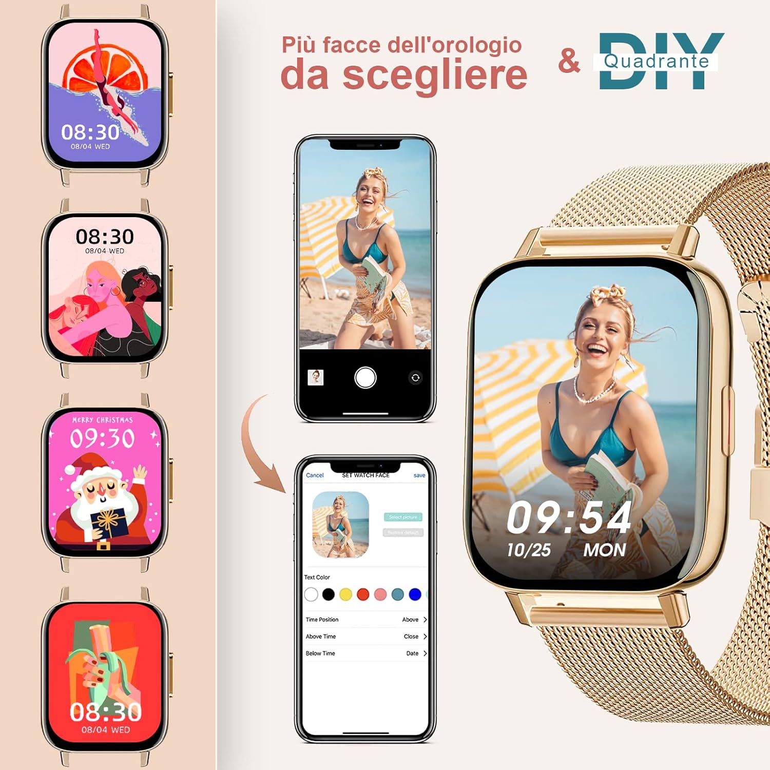 Smartwatch Donna con Chiamate Orologio Intelligente Android iOS Promemoria Messaggi Fitness Tracker 1.7 HD Touchscreen IP68 Impermeabile Orologio Sportivo con Cardiofrequenzimetro, Controllo Musica Smartwatch Donna con Chiamate Orologio Intelligente Android iOS Promemoria Messaggi Fitness Tracker 1.7 HD Touchscreen IP68 Impermeabile Orologio Sportivo con Cardiofrequenzimetro, Controllo Musica