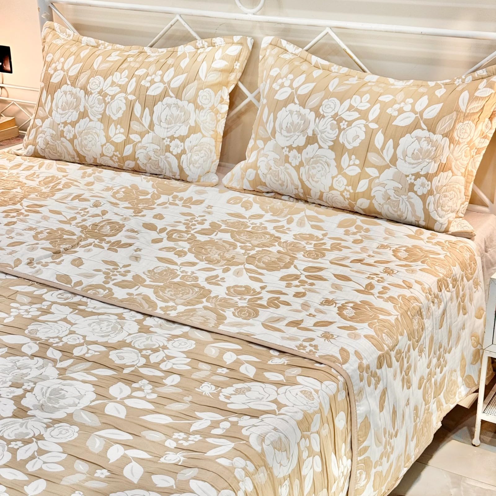 Maeri Itar Premium Reversible Jacquard Bedcover Set King Size (2.5 x 2.7 m) with 2 Pillow Covers | Luxury Bedspread for Soft Durable Elegant Bedding for Bedroom Décor (Mustard Brown)-image-20