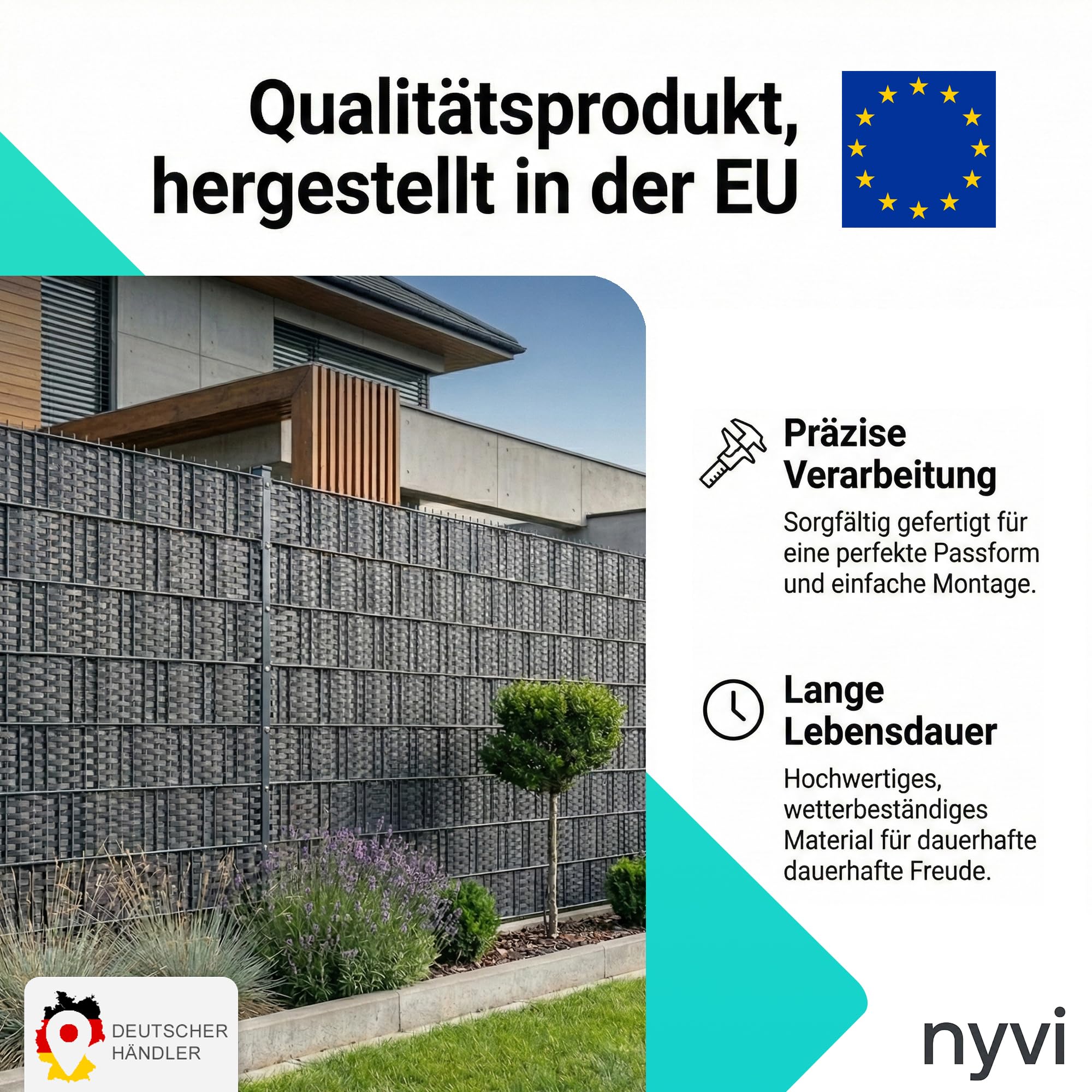 NYVI Polyrattan Sichtschutzstreifen Privafence Weiß 255 x 19 cm 10 Rollen (25,5 Meter) - SPARSETS - Sichtschutz für Doppelstabmatten Zaun - Premium Zaunsichtschutz