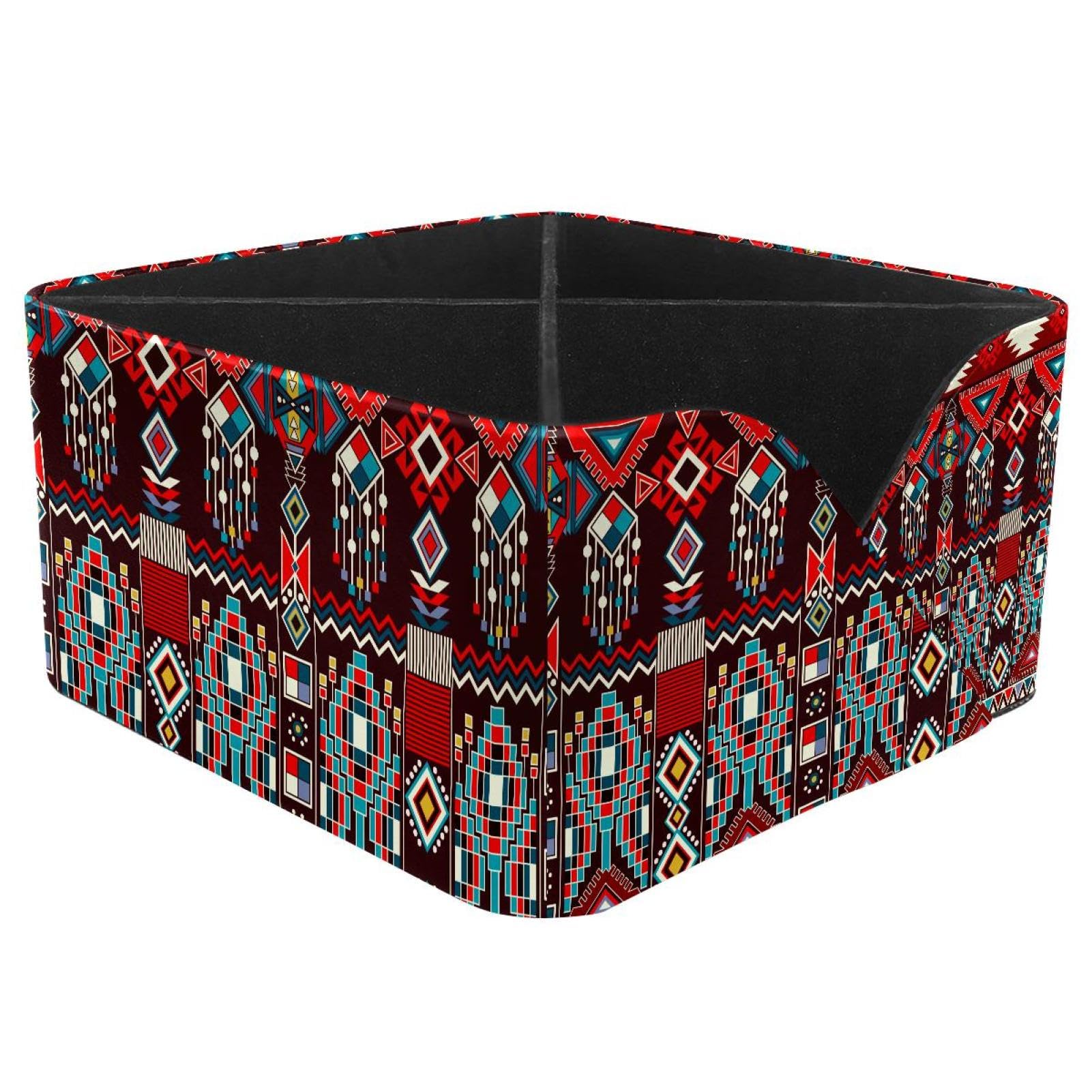 KengjuTesu Mexican Motif Geometric Pattern Desktop Organizer Pen Holder, Rectangular Pencil Cup for Office, Study and Makeup Stations