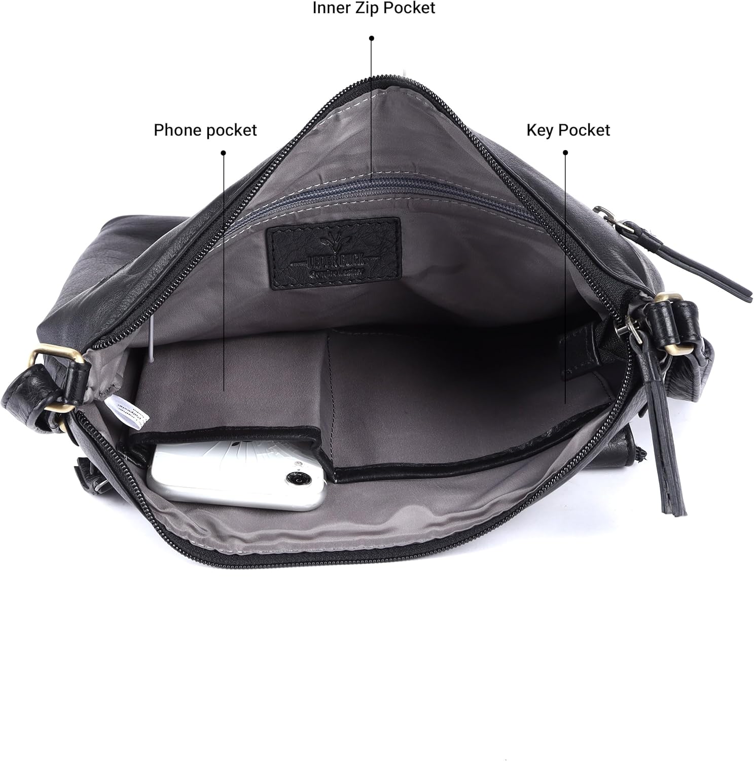 Shirley Large Soft Real Leather Womens Crossbody Handbags and Purses-Triple Zip Sling Crossover Shoulder Bag | Large, Soft, Real Leather, Purses, Triple Zip, Sling - Image 3