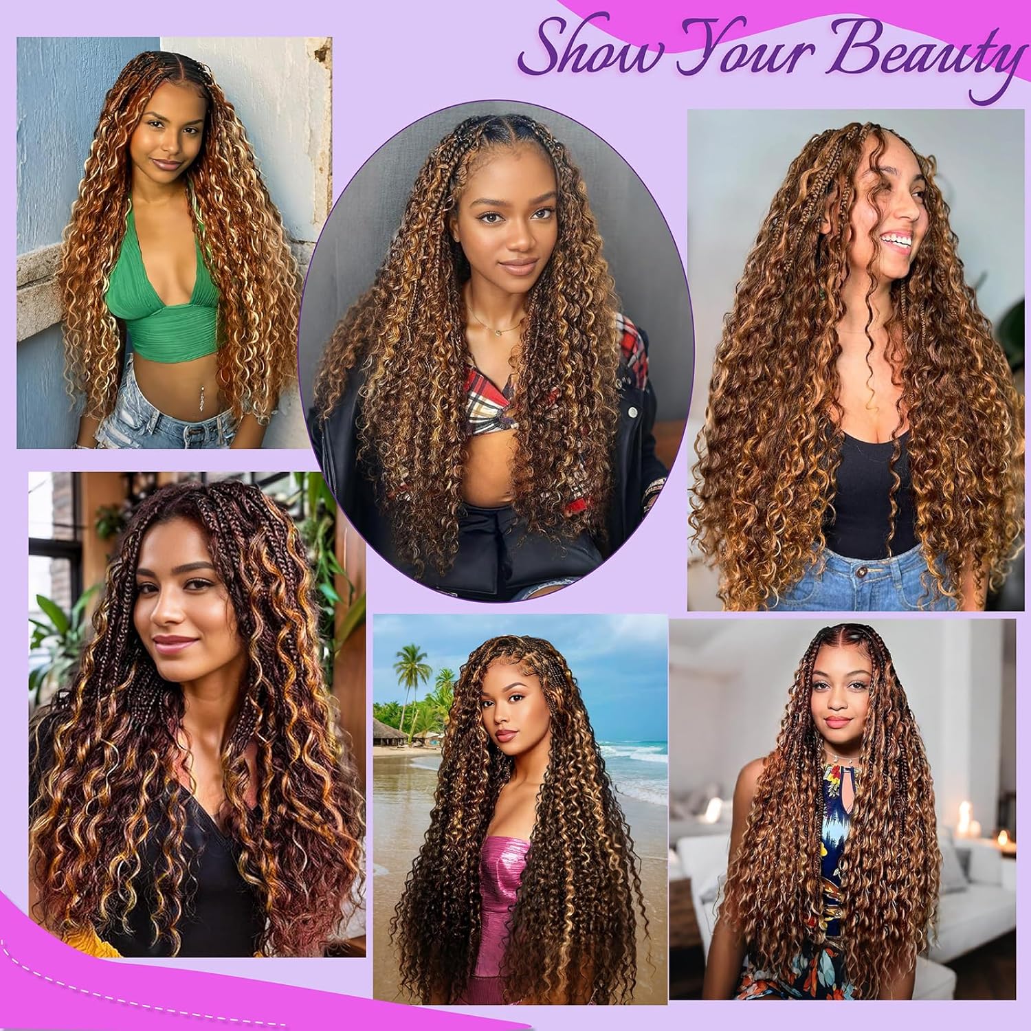 Highlight Human Braiding Hair 12 Inch 110g for Boho Braids Knotless Braids Bulk 100% Human Hair Extensions, P4/27/30 Ombre Brown Blonde Deep Water Wave Braiding Hair for Bohemian No Weft 3 Bundles