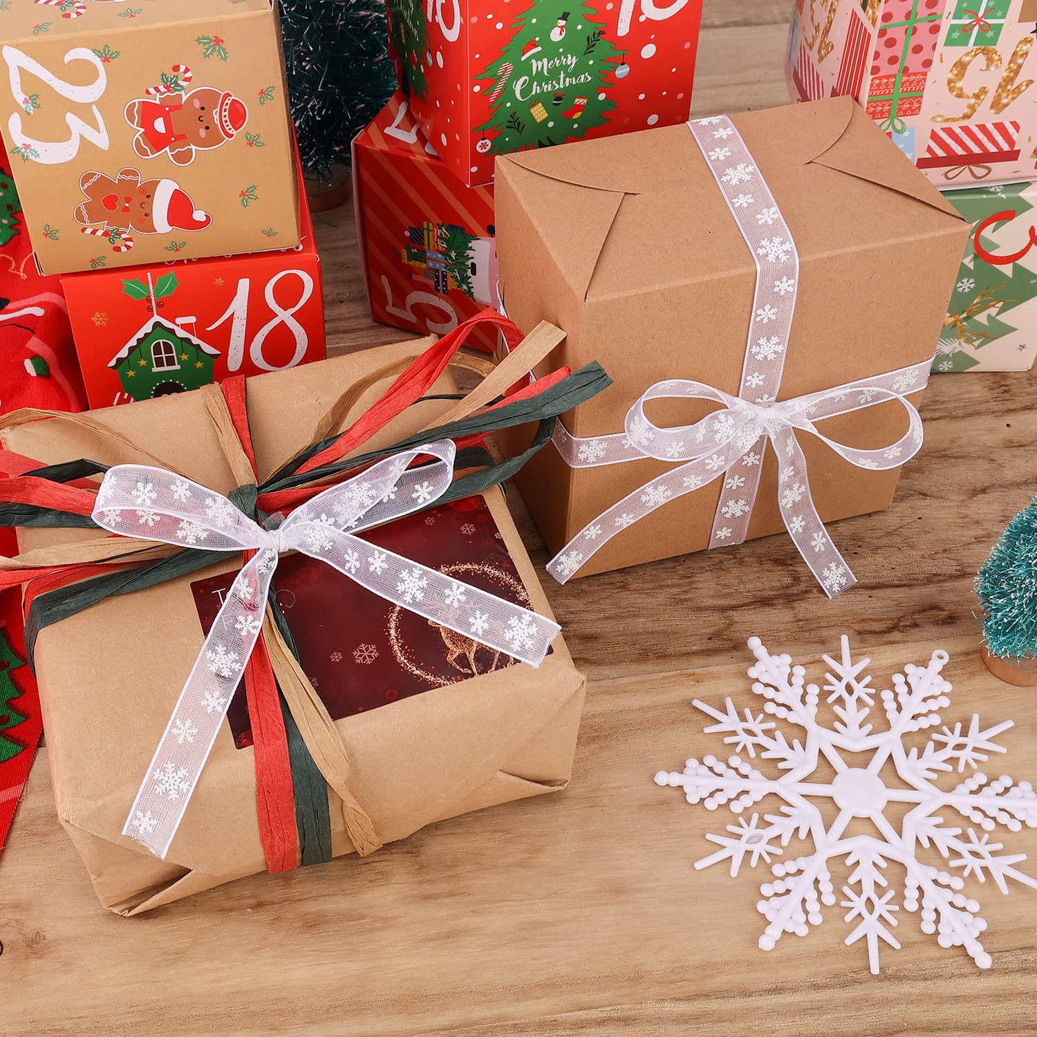 AIEX Christmas Ribbon - 22 Yards x 3/8 Inch, Narrow White Snowflake Ribbon for Crafts Gift Wrapping, Winter Holiday & Xmas Decor - Image 4