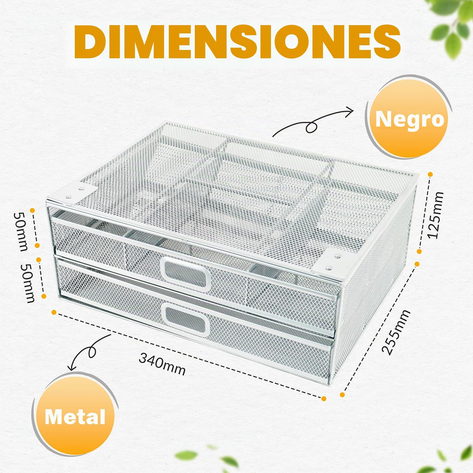 Cajón bajo escritorio reforzado - 2 cajones deslizantes A4 - Organizador de almacenamiento de metal (GRIS)