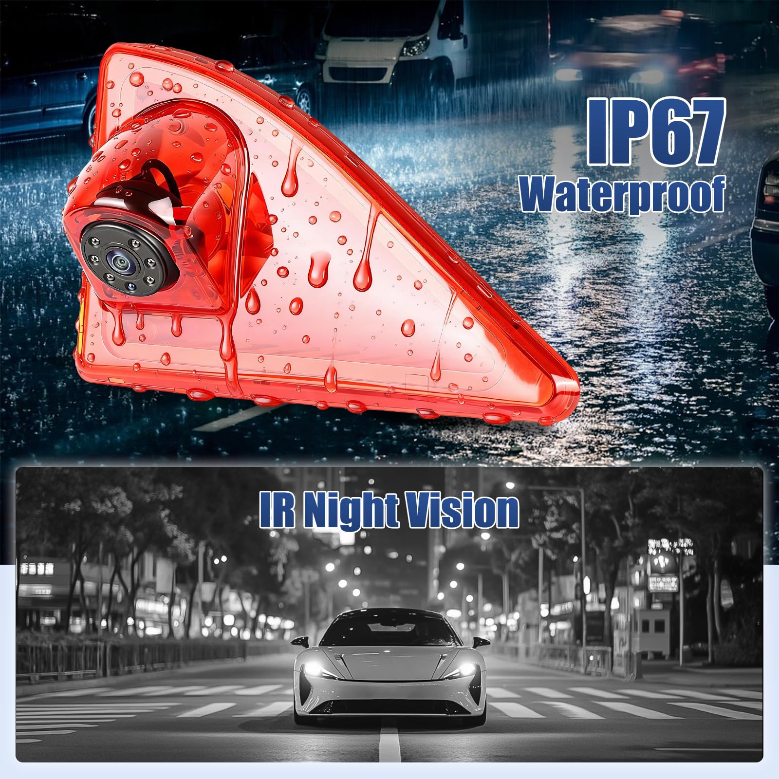 Hikity HD Visione/IP67 Impermeabile, Retrovisore luce freno Terzo tetto Top Mount Retromarcia Telecamera inversa Compatibile con Nissan NV400 2010-2016/Opel Movano 2010-2016/Renault Master 2010-2016