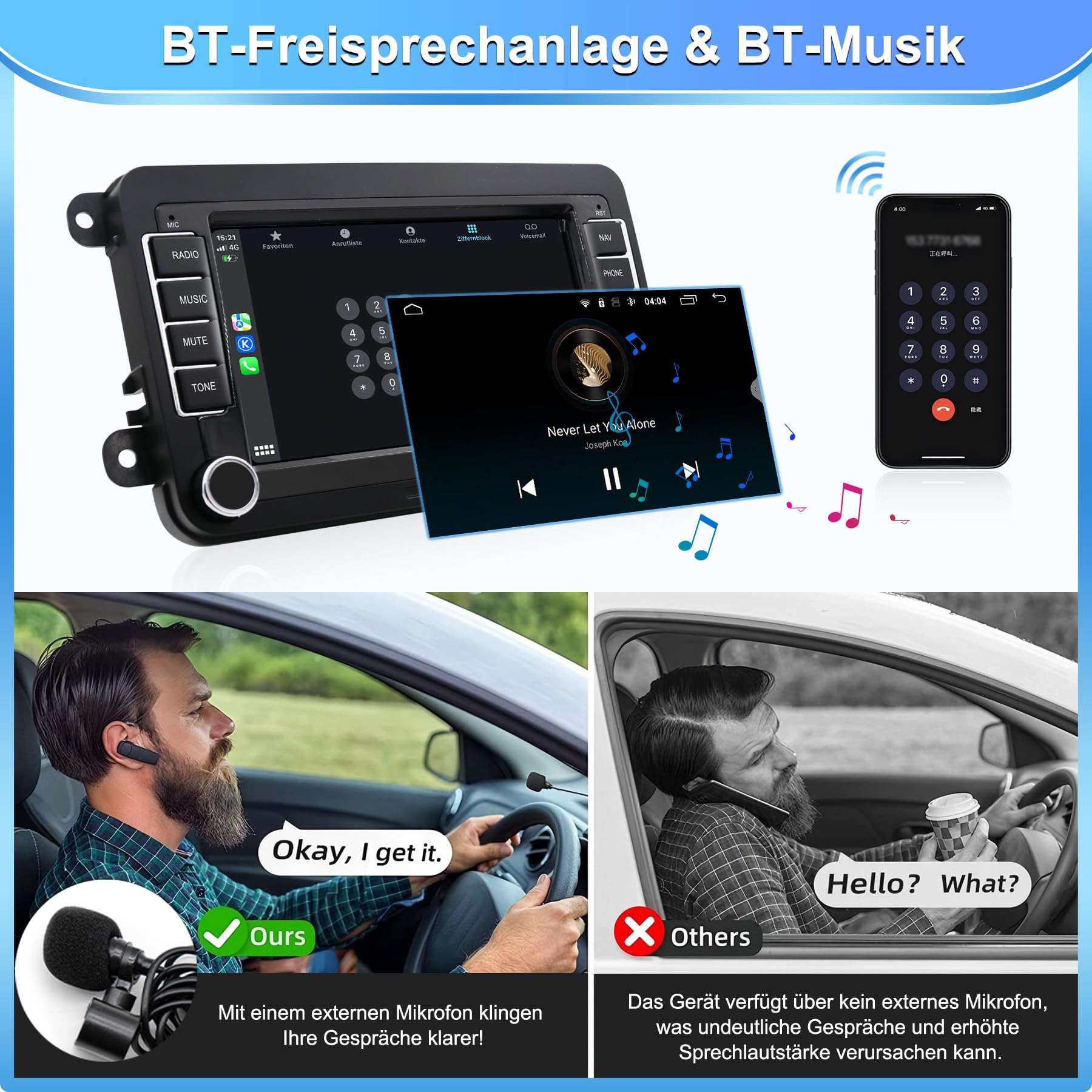 Radio samochodowe z systemem Android 13 do VW Passat/Golf/Polo/Caddy/Tiguan/Jetta i wielu innych| 7-calowy ekran dotykowy HD z kamerą cofania | bezprzewodowy CarPlay & Android Auto | 2 GB + 64 GB GPS