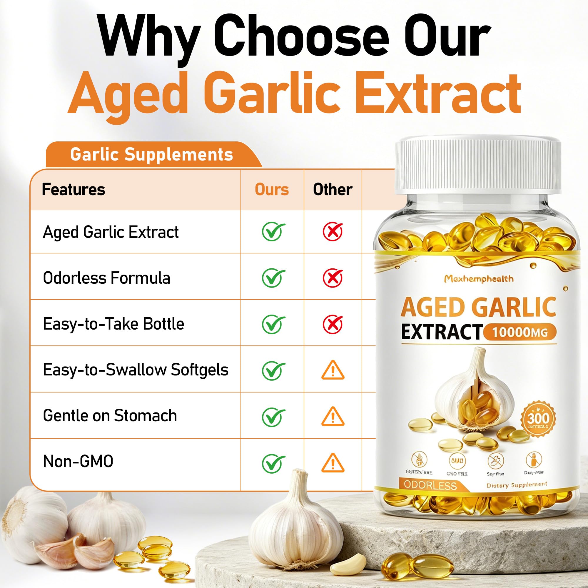 Odorless Aged Garlic Extract - 300 Softgels, Aged Garlic Supplements — Amazon image 4