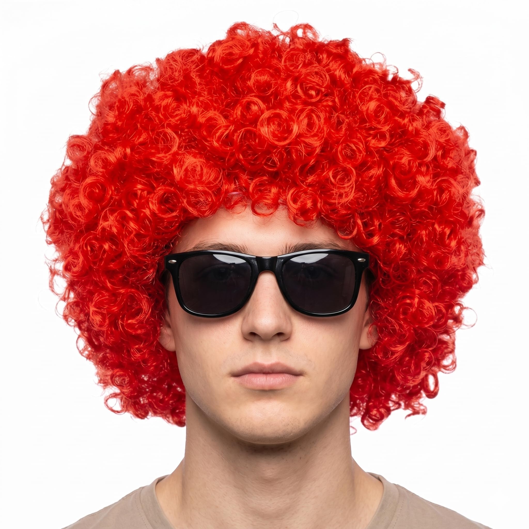 Premium Red Curly Afro Wig for Men & Women – Funky Afro Style Curly Hair Costume Wig with Breathable Cap | Unisex Party Wig for Halloween, Holi, Carnival & Fancy Dress Events-image-31