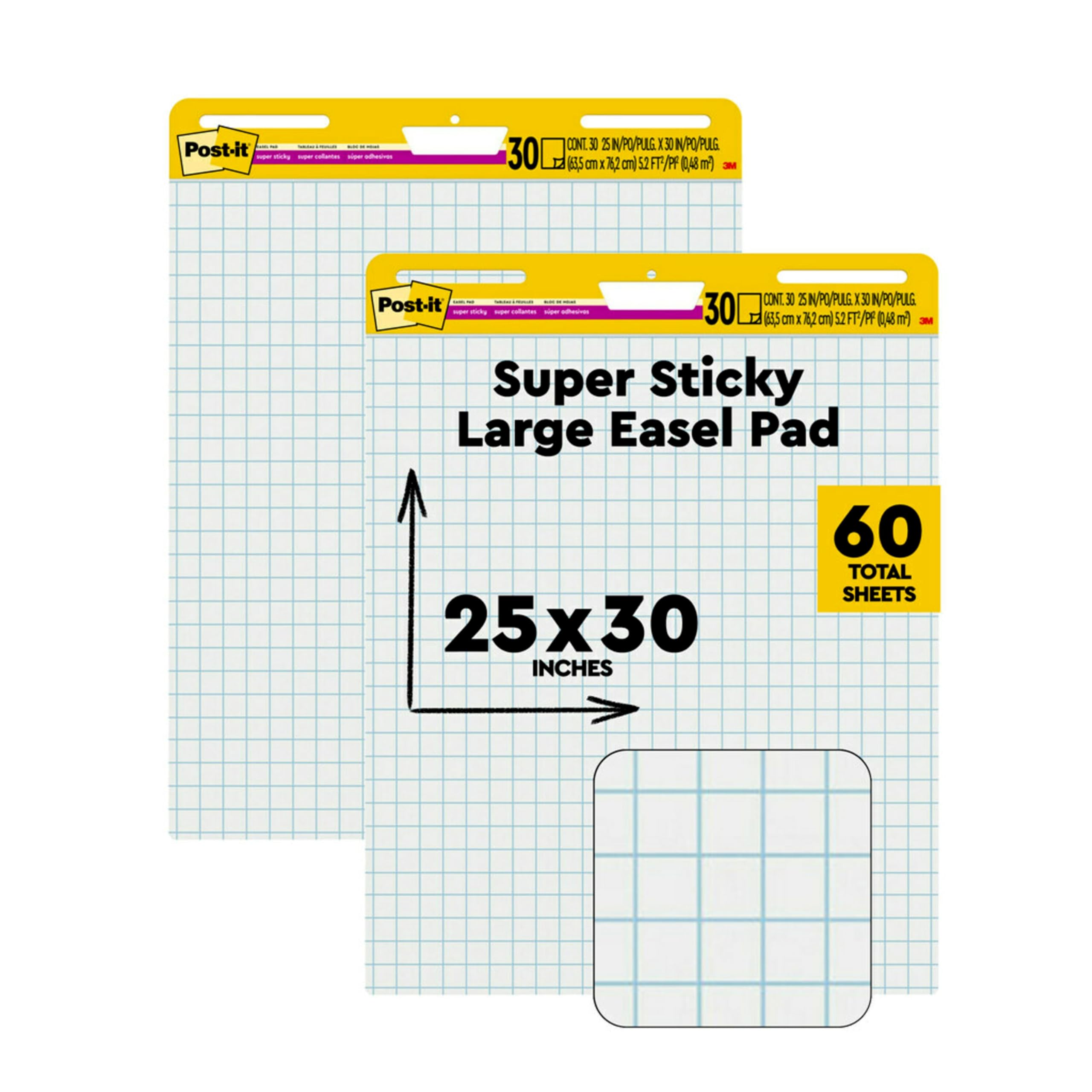 Post-it Super Sticky Easel Pad 25 x 30 Inches 30 Sheets/Pad 2 Pads (560) Large White Grid Premium Self Stick Flip Chart Paper Sticking Power