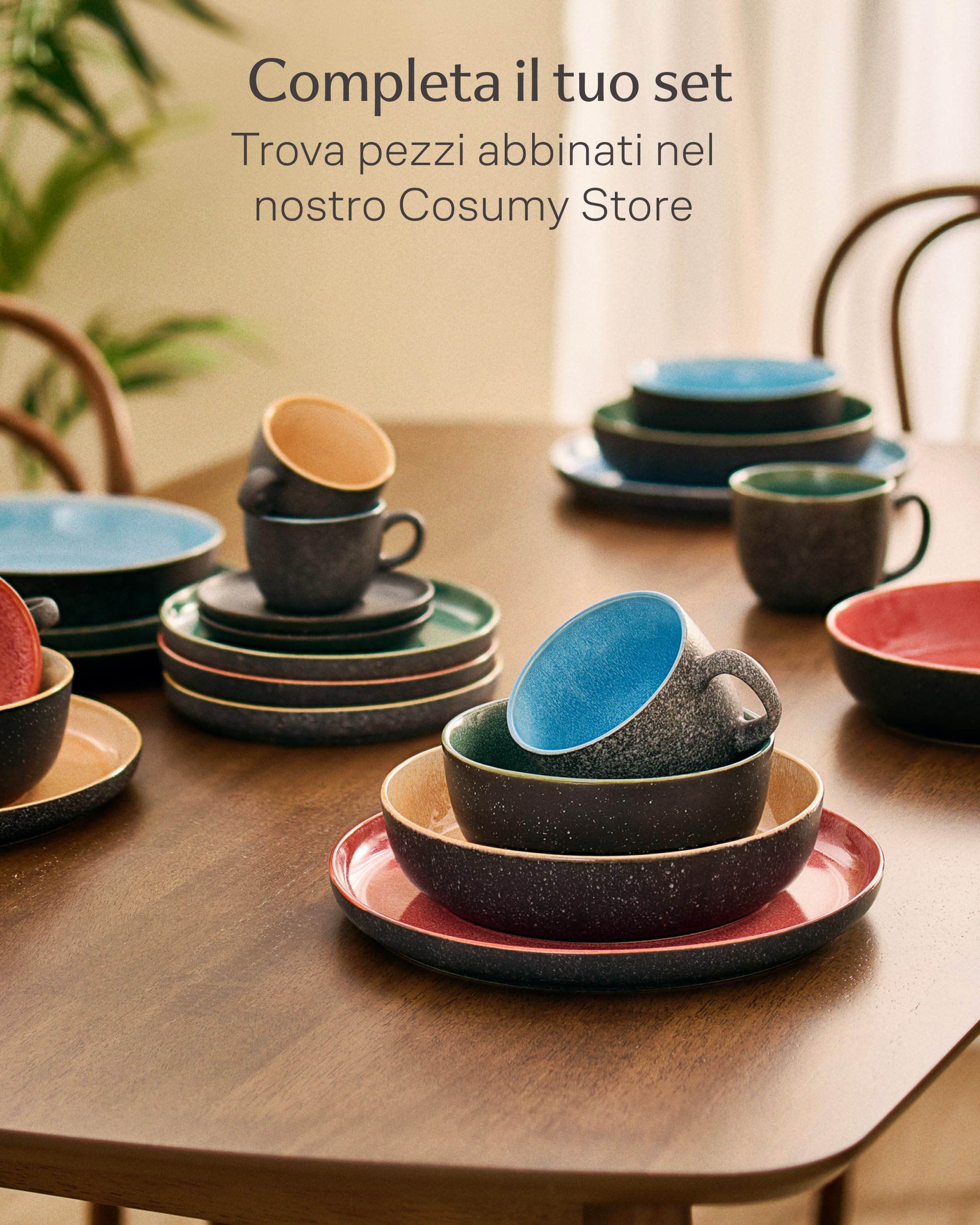 Cosumy Set di 4 Ciotole da Muesli in Ceramica 800ml – Artigianali con Smalto Reattivo – Gioco di Colori Vivaci, Adatti al Microonde & Lavabili in Lavastoviglie – Set da 4 da Muesli