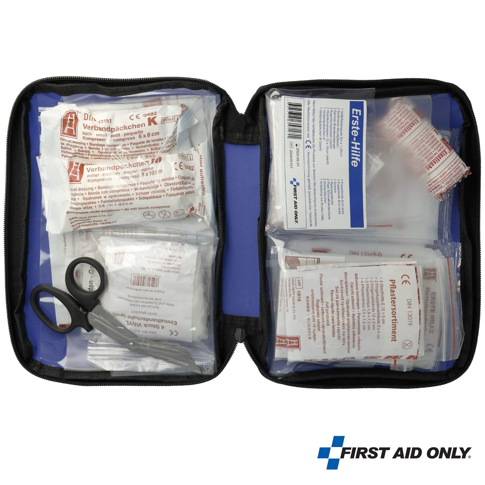 First Aid Only Bolsa de primeros auxilios, 50 piezas, para oficina, viaje, ocio, pequeño, para llevar, azul, P-10036