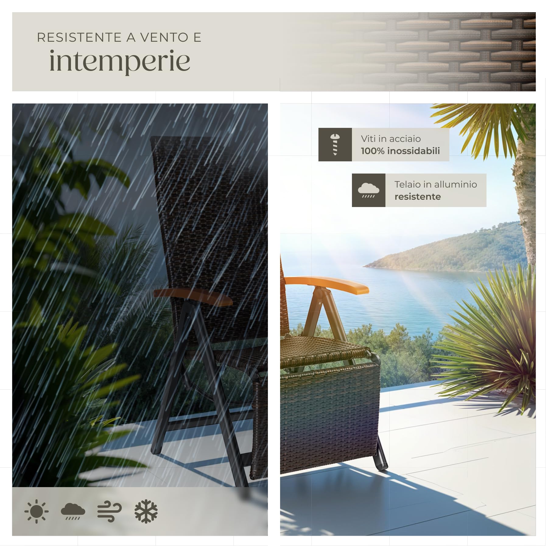 tectake® Poltrona Relax da Giardino Pieghevole, Resina Intrecciata e Alluminio, Regolabile con Poggiapiedi, Poltrona da Giardino, Sedia Relax da Giardino, Sedie da Esterno - Marrone