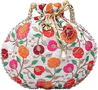 Eyesart Fashion Handmade Indian Potli Bag - Embroidered Satin Silk Drawstring Clutch Purse for Weddings, Festivals & Gifts (Multicolored)