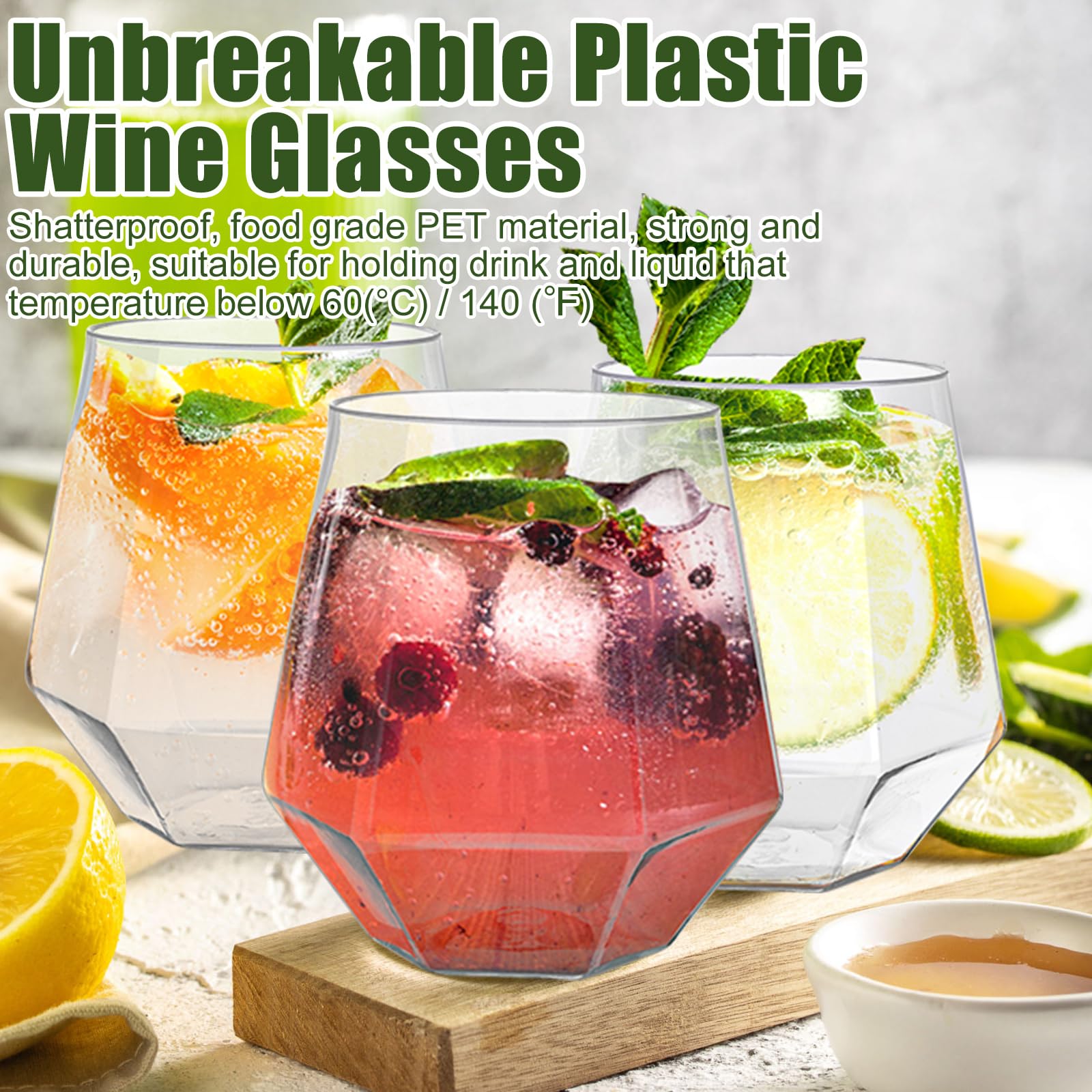 Lot de 40 verres à vin réutilisables en plastique transparent incassable pour jus, champagne, whisky, 350 ml