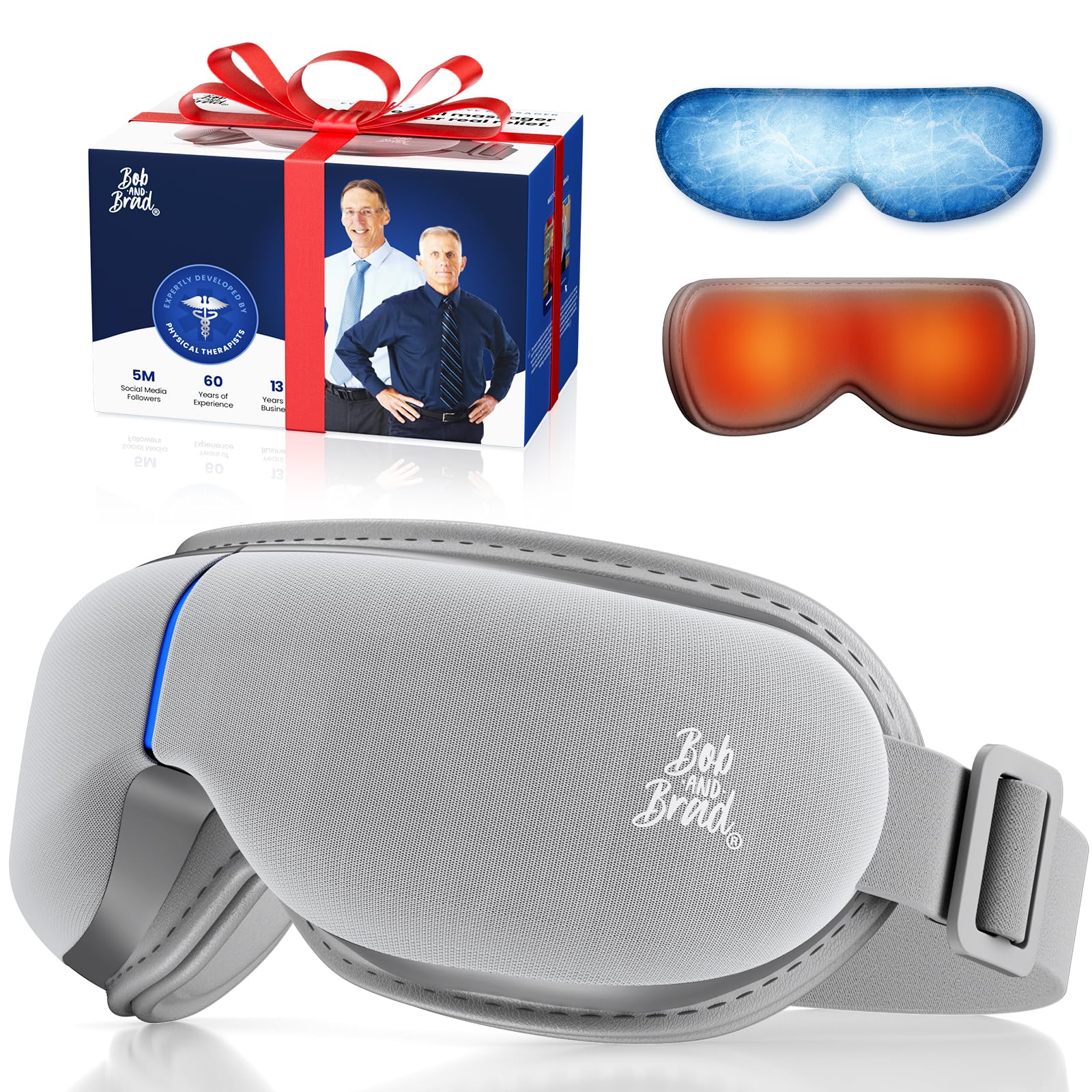BOB AND BRAD Augenmassagegerät Grau mit Wärme und Kälte, EyeOasis 3 Elite Elektrische Augenmaske gegen Migräne, trockene Augen und Verspannungen, Geschenke für Frauen, Männer, Ihn und Sie