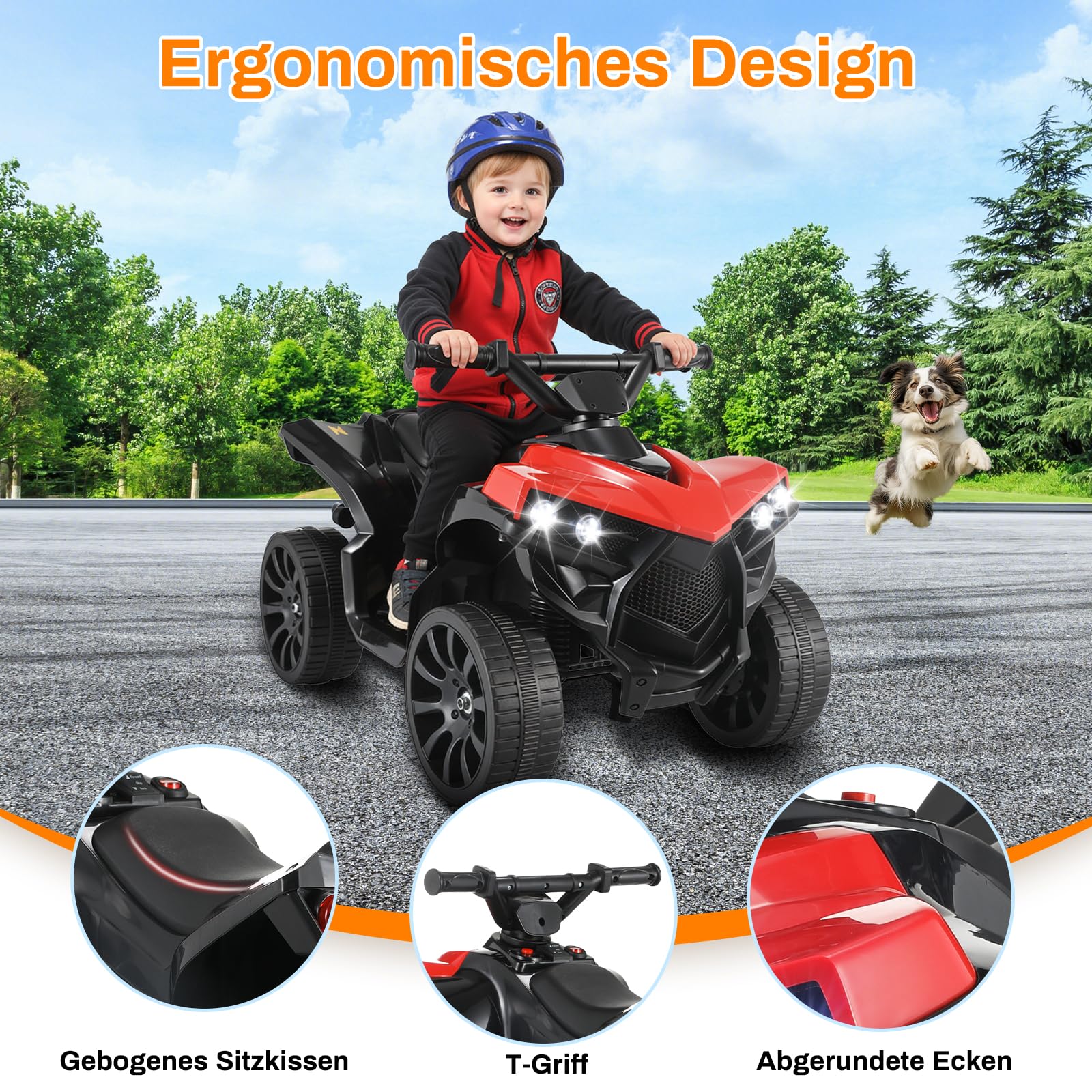 MAMIZO 6V Quad électrique Enfant, Voiture électrique Enfant 3 KM/H, 3-5 Ans | Quad Moto Électrique, avec MP3, Trompette & LED Phare, Fonction marche avant/arrière, 4 roues, Rouge
