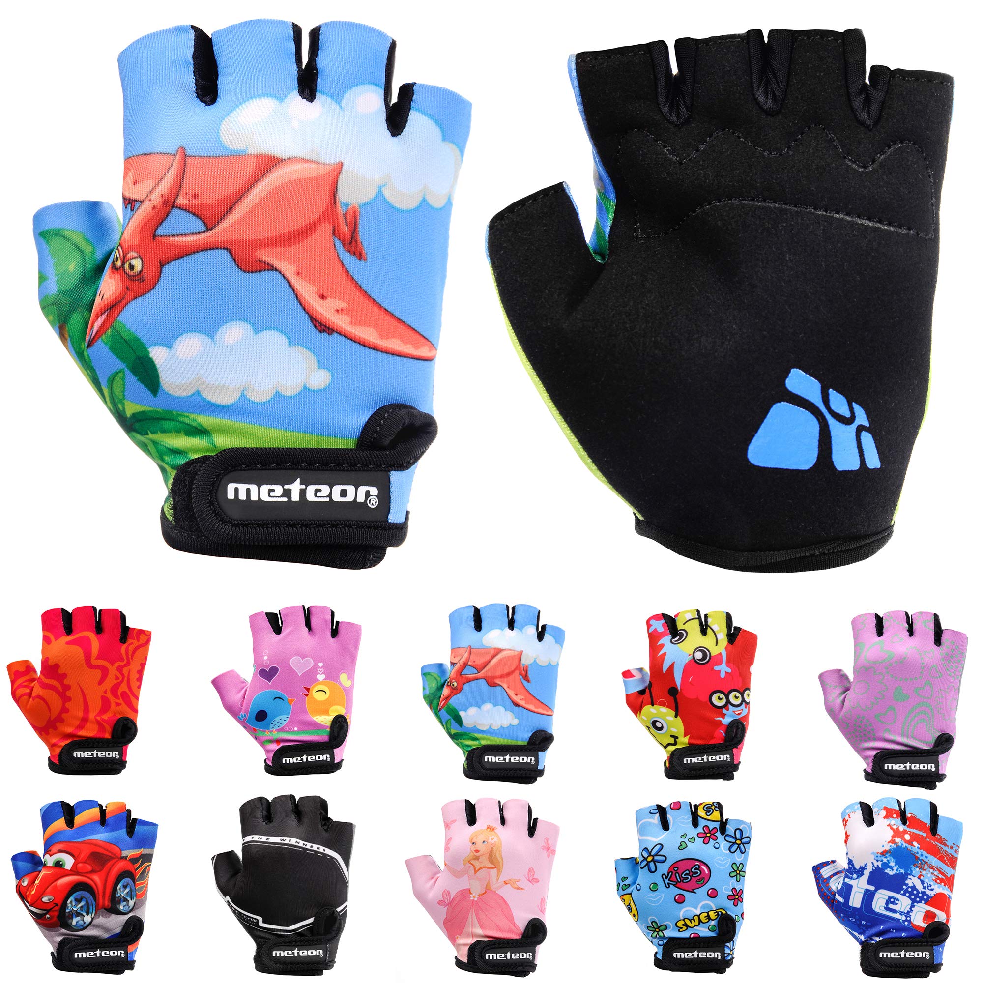Meteor Unisex Kinder Fahrradhandschuhe Bike - Gel BMX Handschuhe, DINOSAUR, Gr.-Jr S/ Handweite- 6.5-7cm