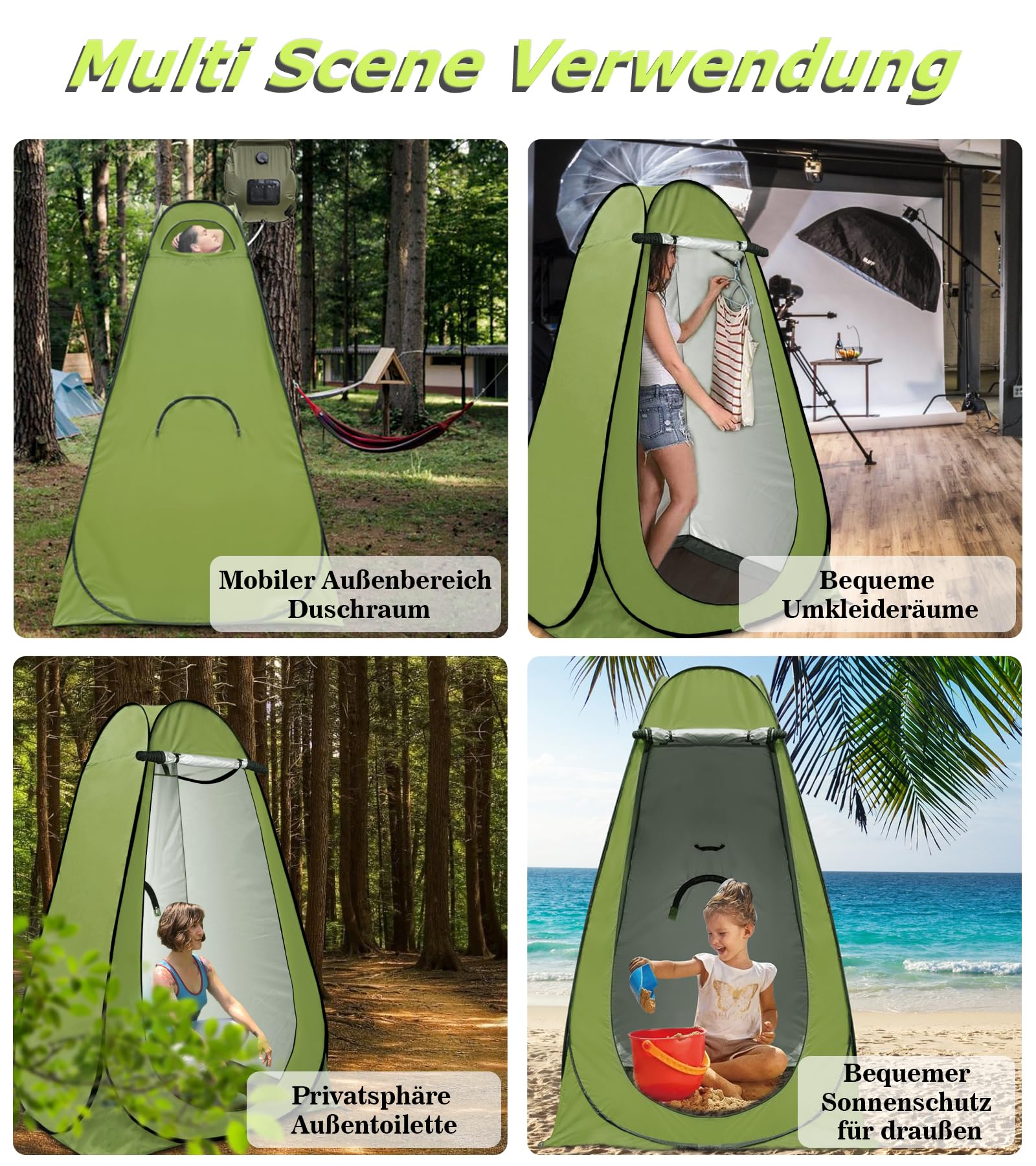 Tente de douche riggoo - Tente de douche pop-up - Tente de vestiaire - Tente de rangement mobile - Tente d'extérieur pour le camping et la plage - Avec sac de transport (UV 40+)