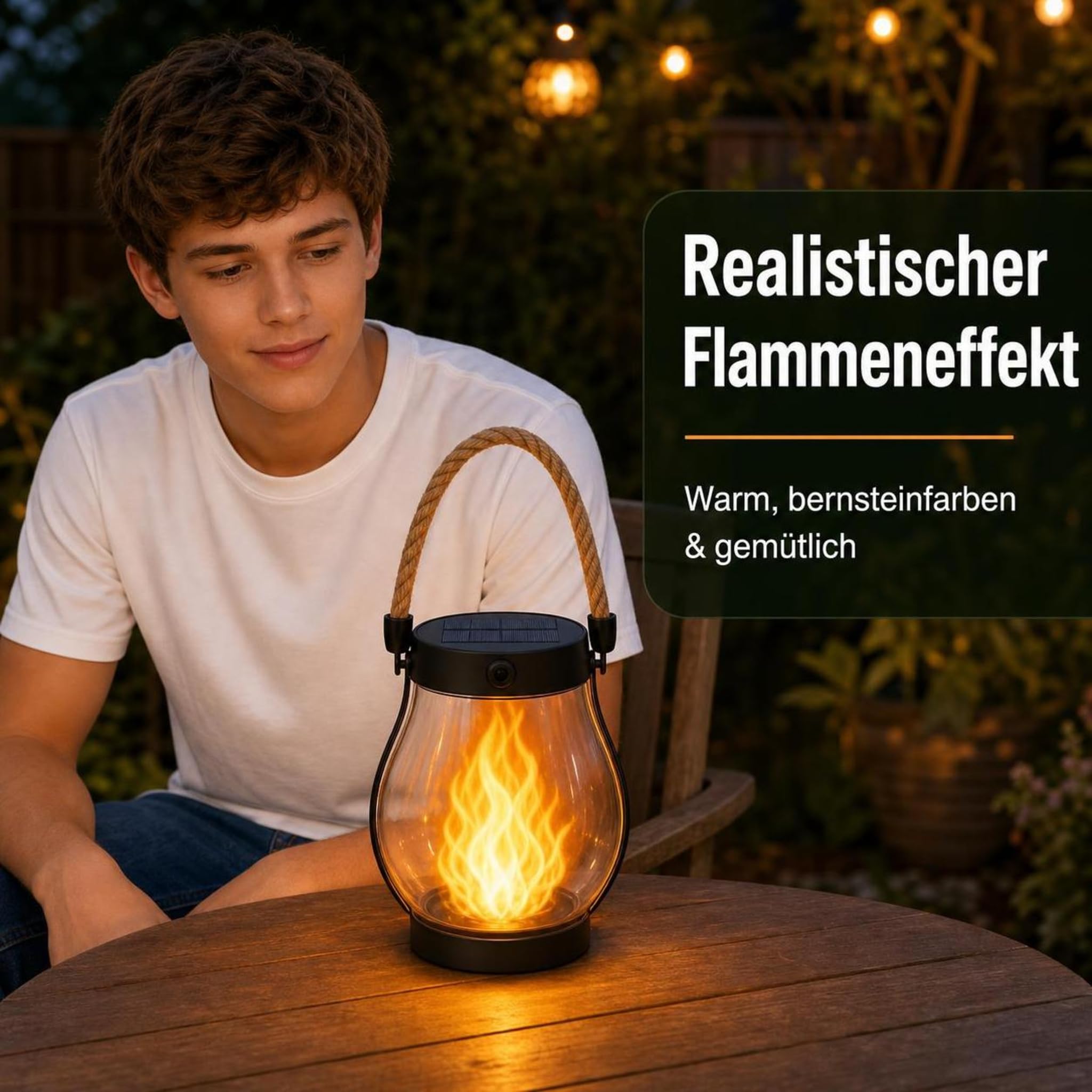 Klynero Solar Laterne mit Flammeneffekt und USB-Ladung für Halloween (2 Stück)