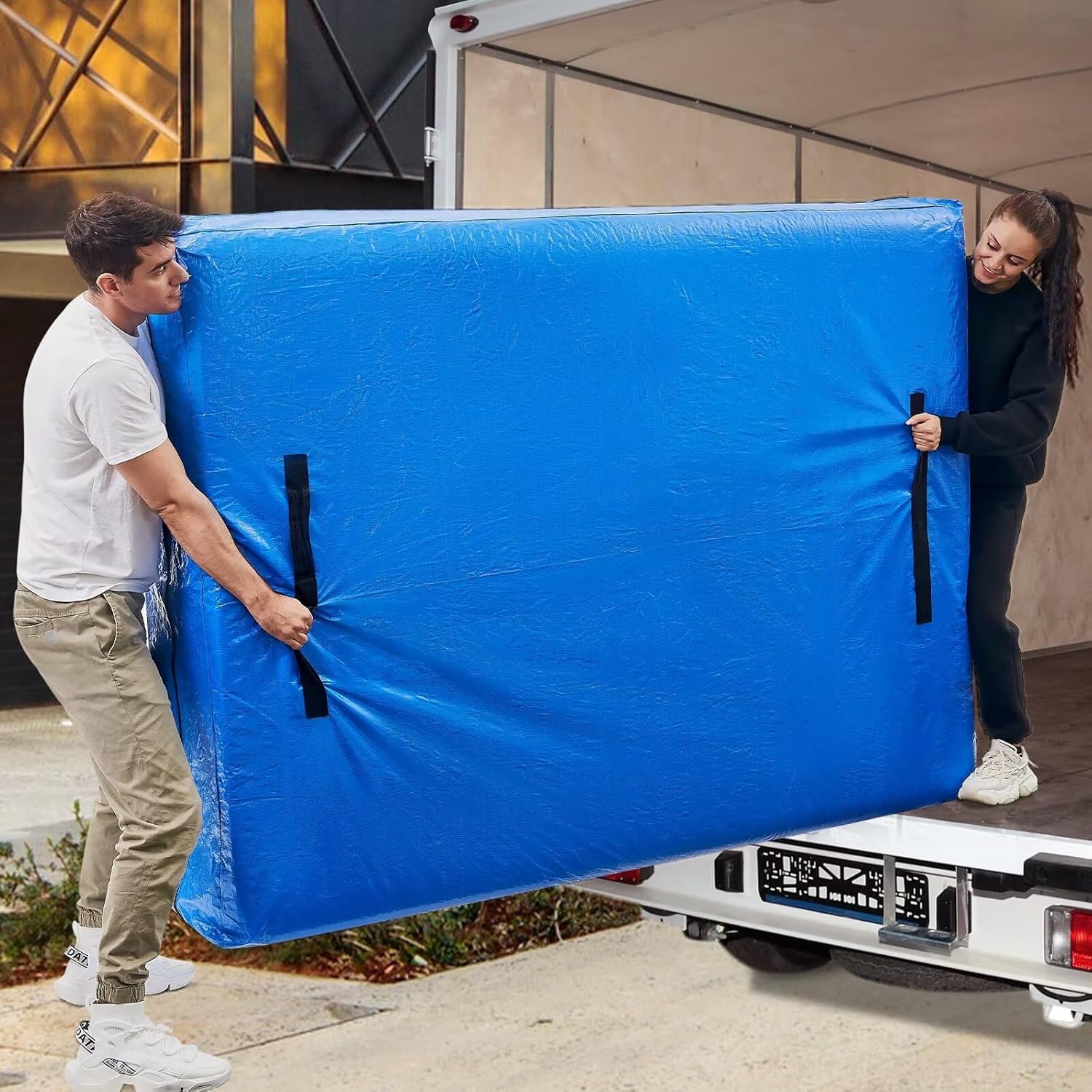 BETU Mattress Bags for Moving, Mattress Protector Waterproof Mattress Cover King Size Storage Bags with 8 Heavy-Duty Handles and Zipper for Bed Extra Thick Large Reusable (82"x79"x15" Blue) King 1 Pack (82”x79”x15") Blue