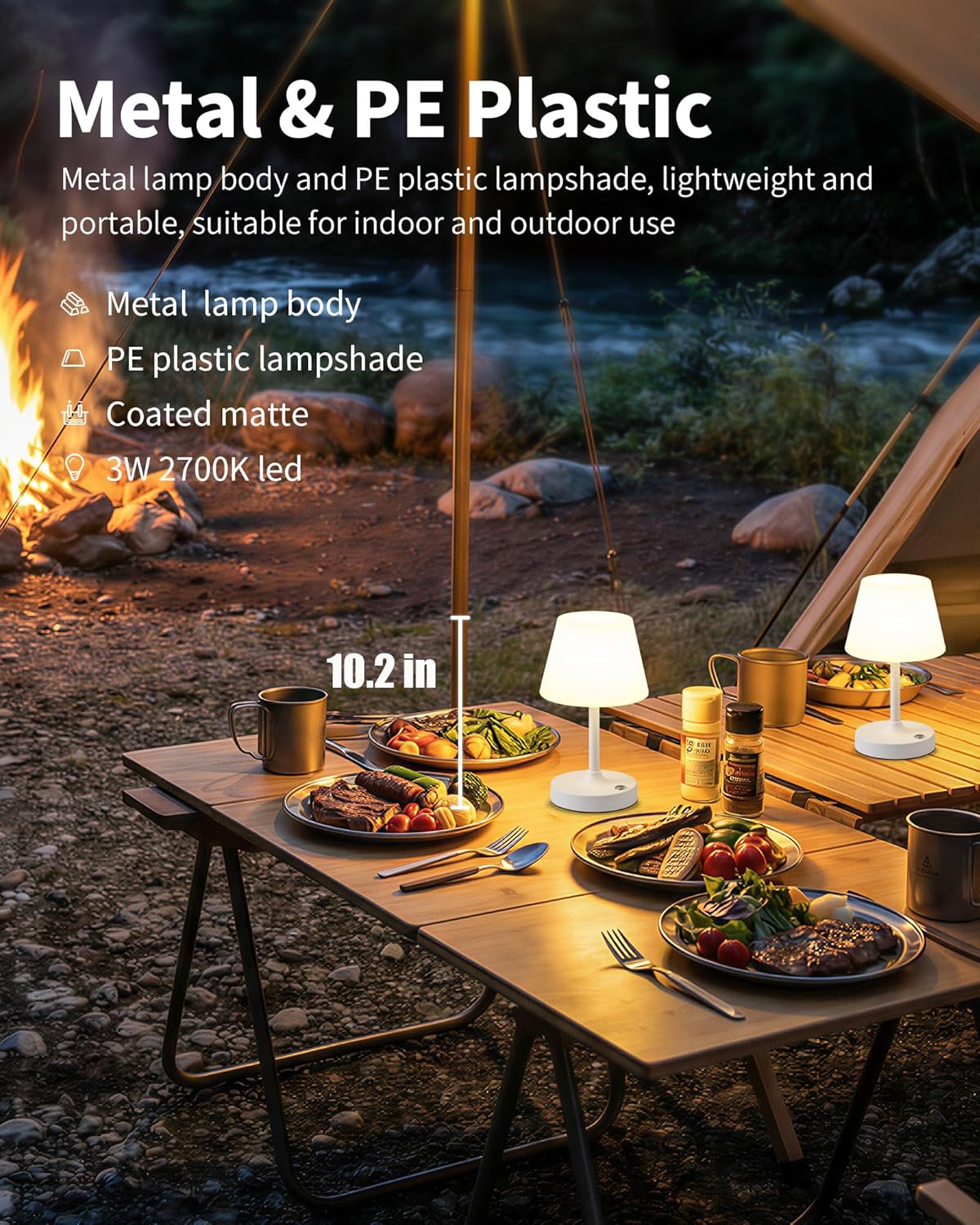 PUSU Cordless LED White Small Table Lamp, Waterproof Shower Light with 4000mAh Battery, Portable Rechargeable Touch Dimming Night Light for Bathroom, Outdoor Camping, Kitchen, Patio, Restaurant