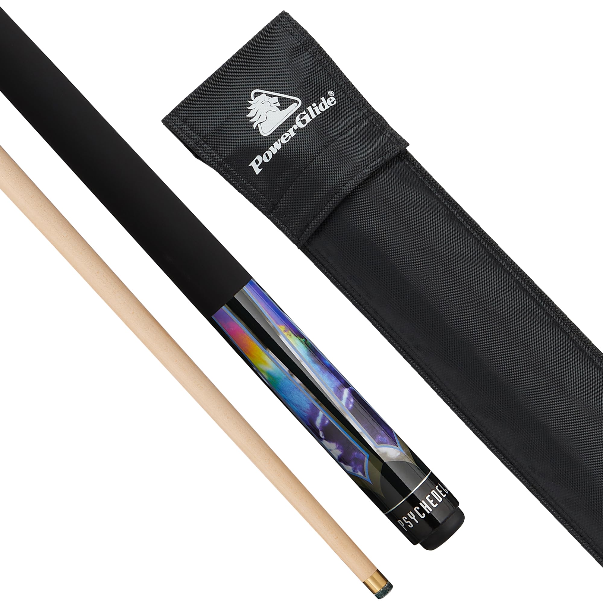 POWERGLIDE Psychedelic Pool Cue Set 2 Piece with Slim Sleeve 10mm Tip