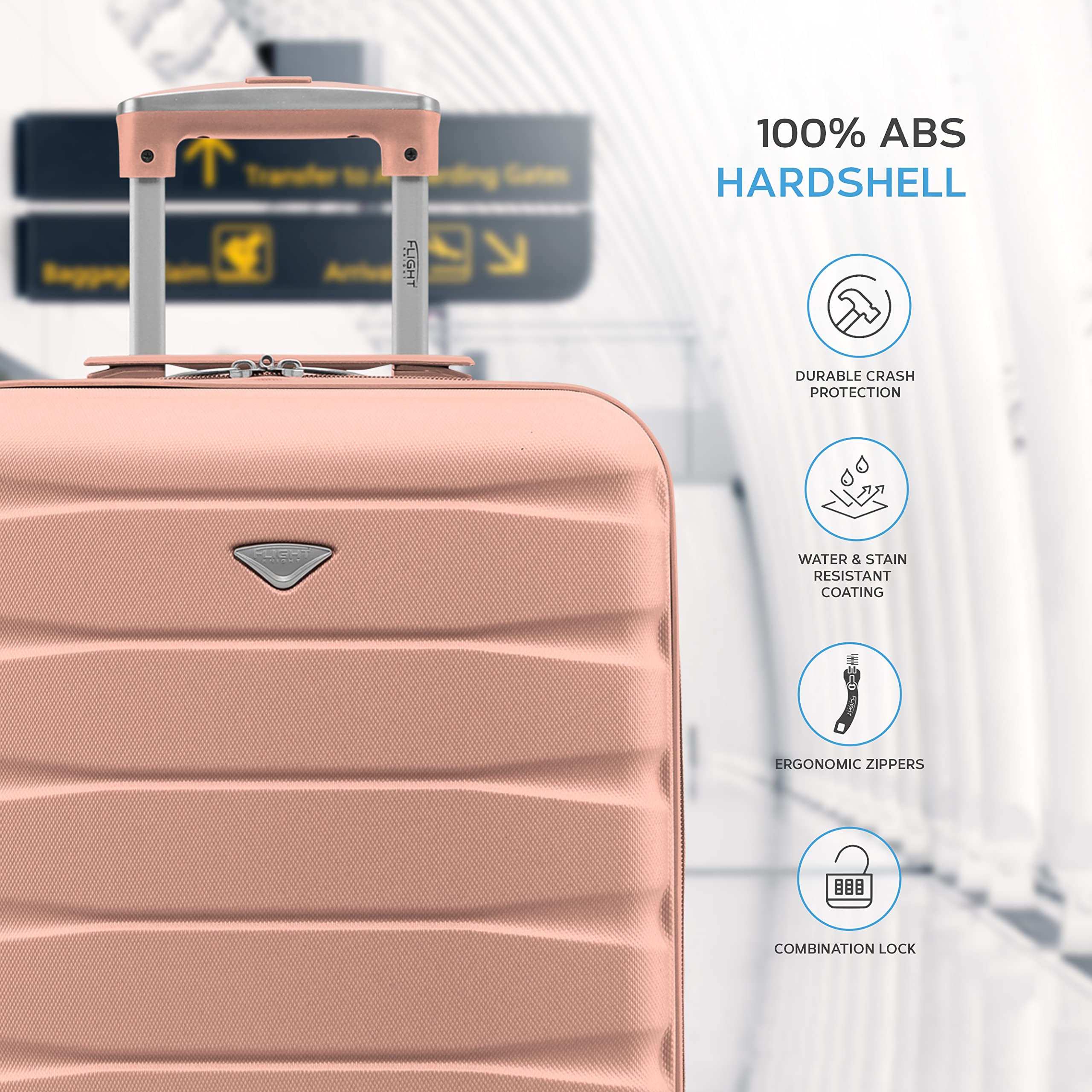 Flight Knight Set of 2 Lightweight 4 Wheel ABS Hard Case Suitcases Cabin Carry On Hand Luggage Approved for Over 60 Airlines Including easyJet, Jet2 & Maximum Size for Ryanair (Priority) 55x40x20cm