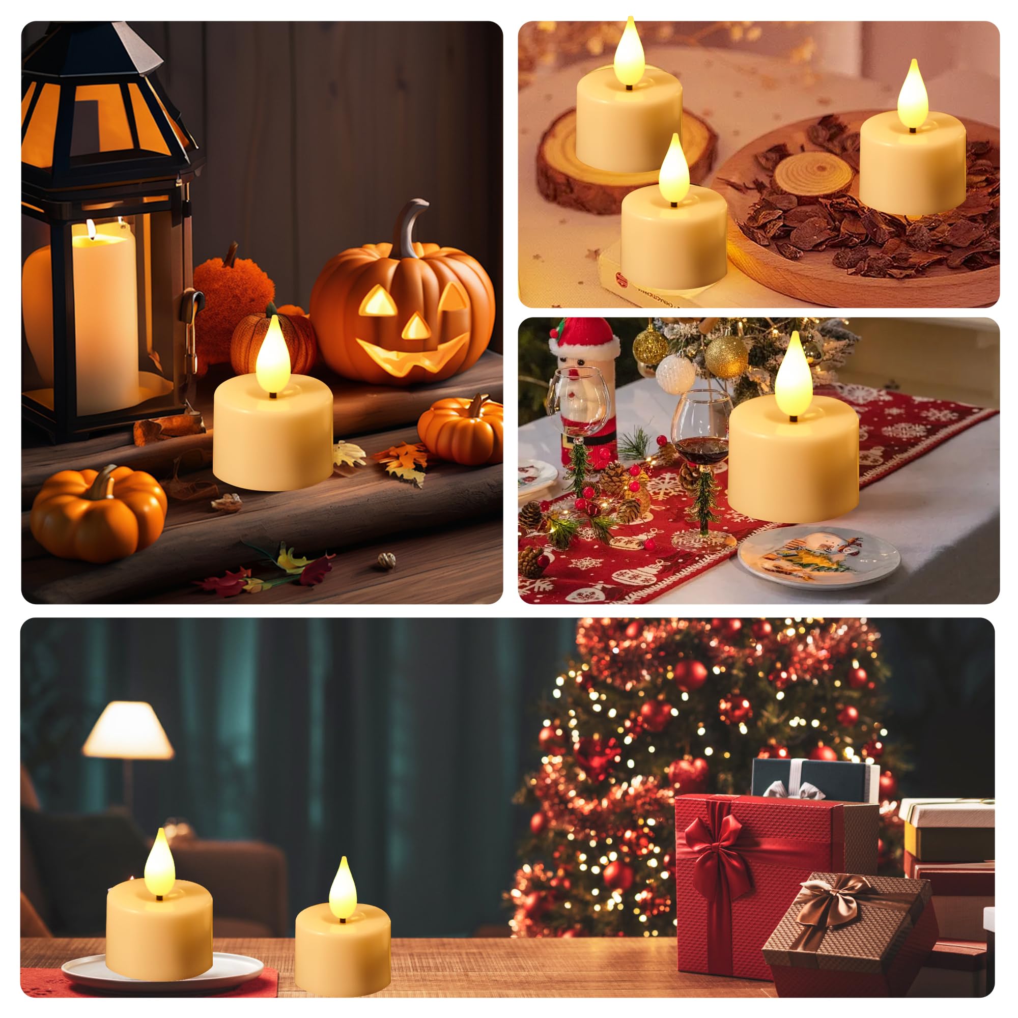 Led teelichter wiederaufladbar mit Timerfunktion Ladestation Aufladbare Led Teelichter Flackernd Kerzen mit Fernbedienung Perfekt für Wohnzimmer Tisch Kürbis Party Halloween Weihnachtsdeko (Weiß)