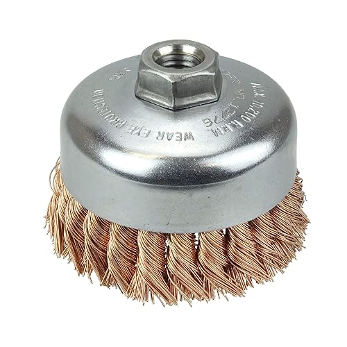 Weiler 12776 Cepillo de alambre de alambre de una sola fila de 4 pulgadas, relleno de bronce de 0.020 pulgadas, tuerca UNC de 58 pulgadas, fabricado