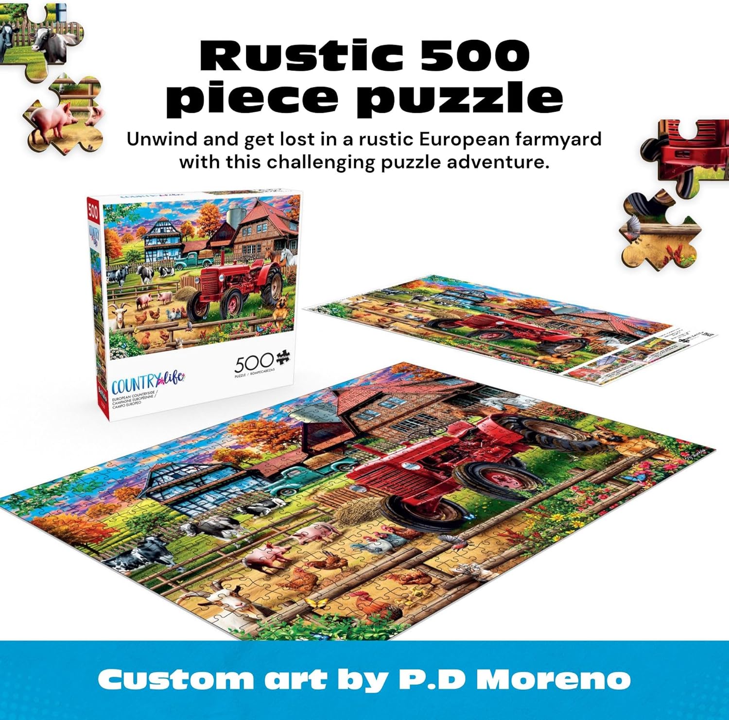 Buffalo Games - 500 Piece Jigsaw Puzzle PD Moreno European Countryside, Made in USA, Premium Recycled Board, Full-Color Poster, Giftable Art